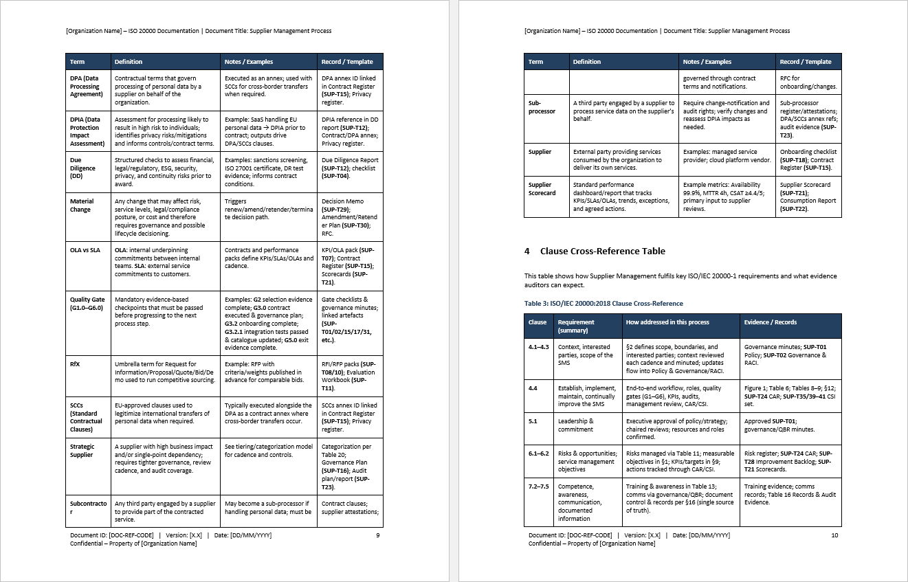 Supplier Management Process (ISO 20000:2018, ITIL) (0-page Word document) Preview Image
