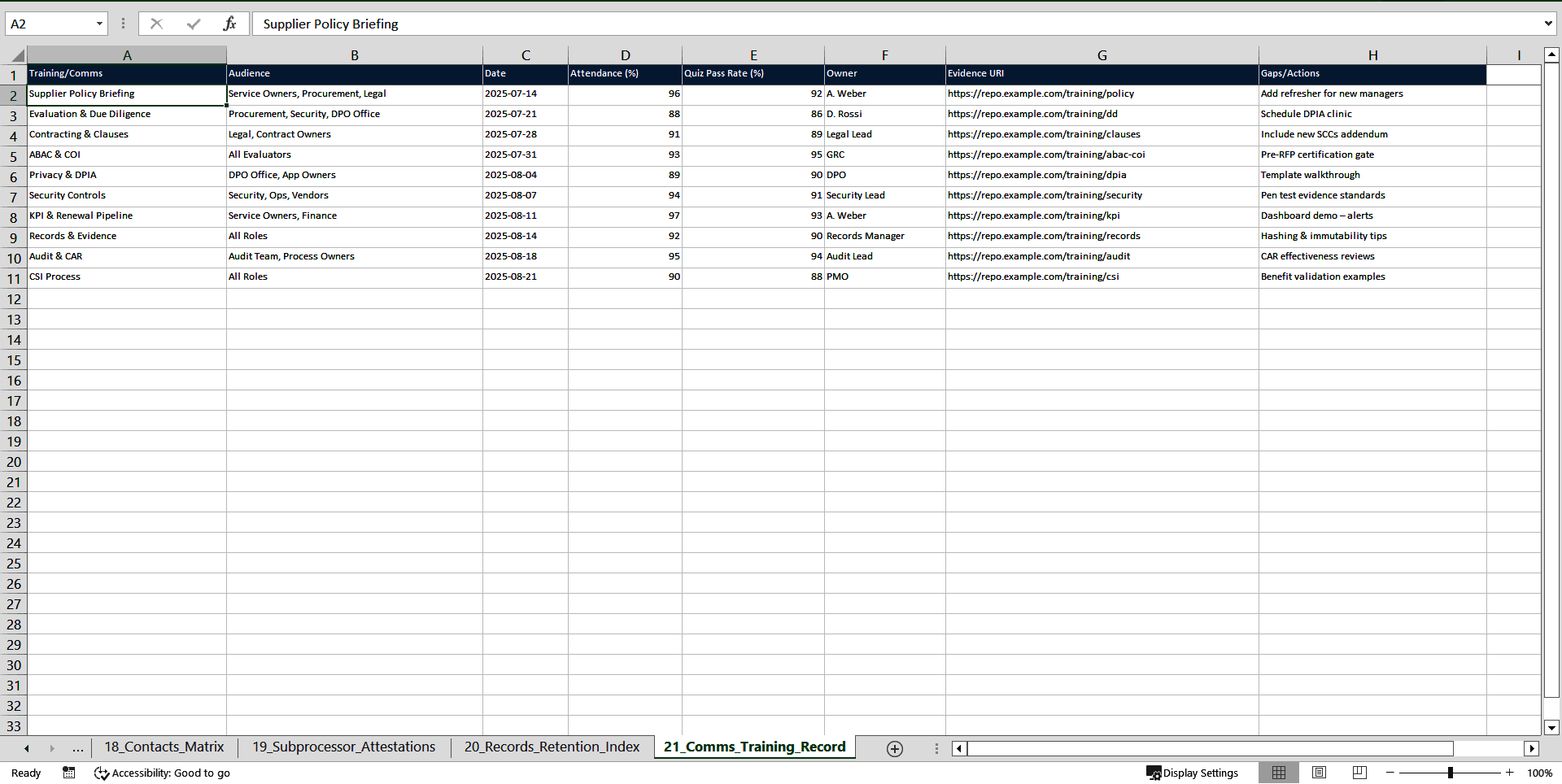 Supplier Management Toolkit (ISO 20000:2018, ITIL) (Excel template (XLSX)) Preview Image