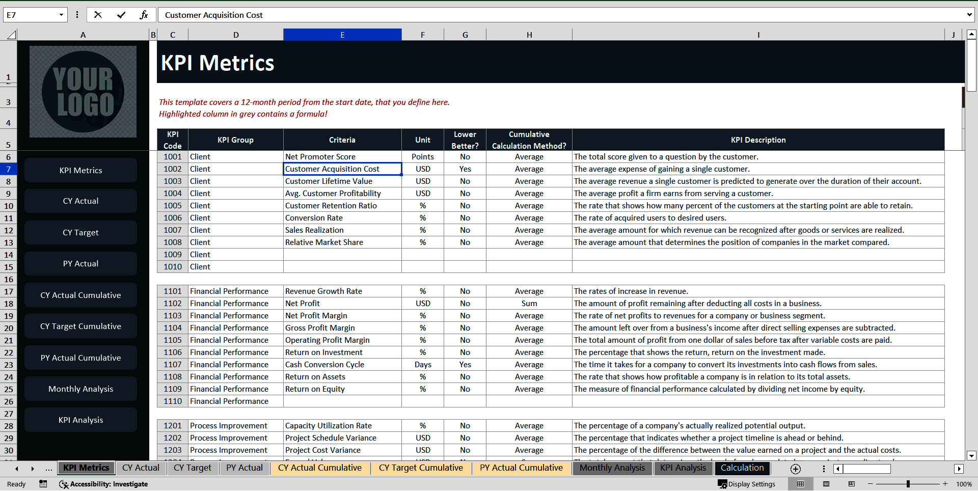 Supply Chain KPI Excel Template (Excel template (XLSX)) Preview Image