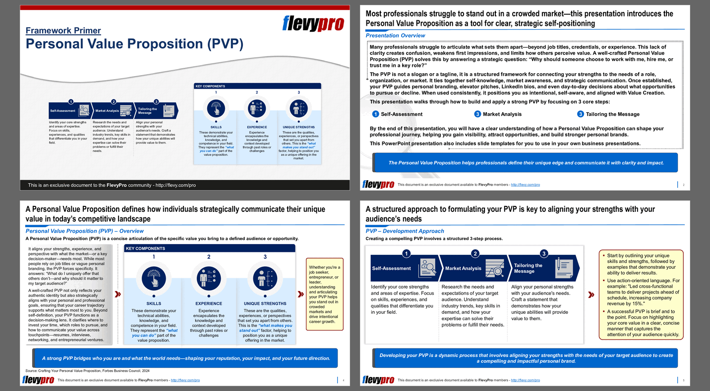 Personal Value Proposition (PVP) (29-slide PPT PowerPoint presentation slide deck (PPTX)) Preview Image