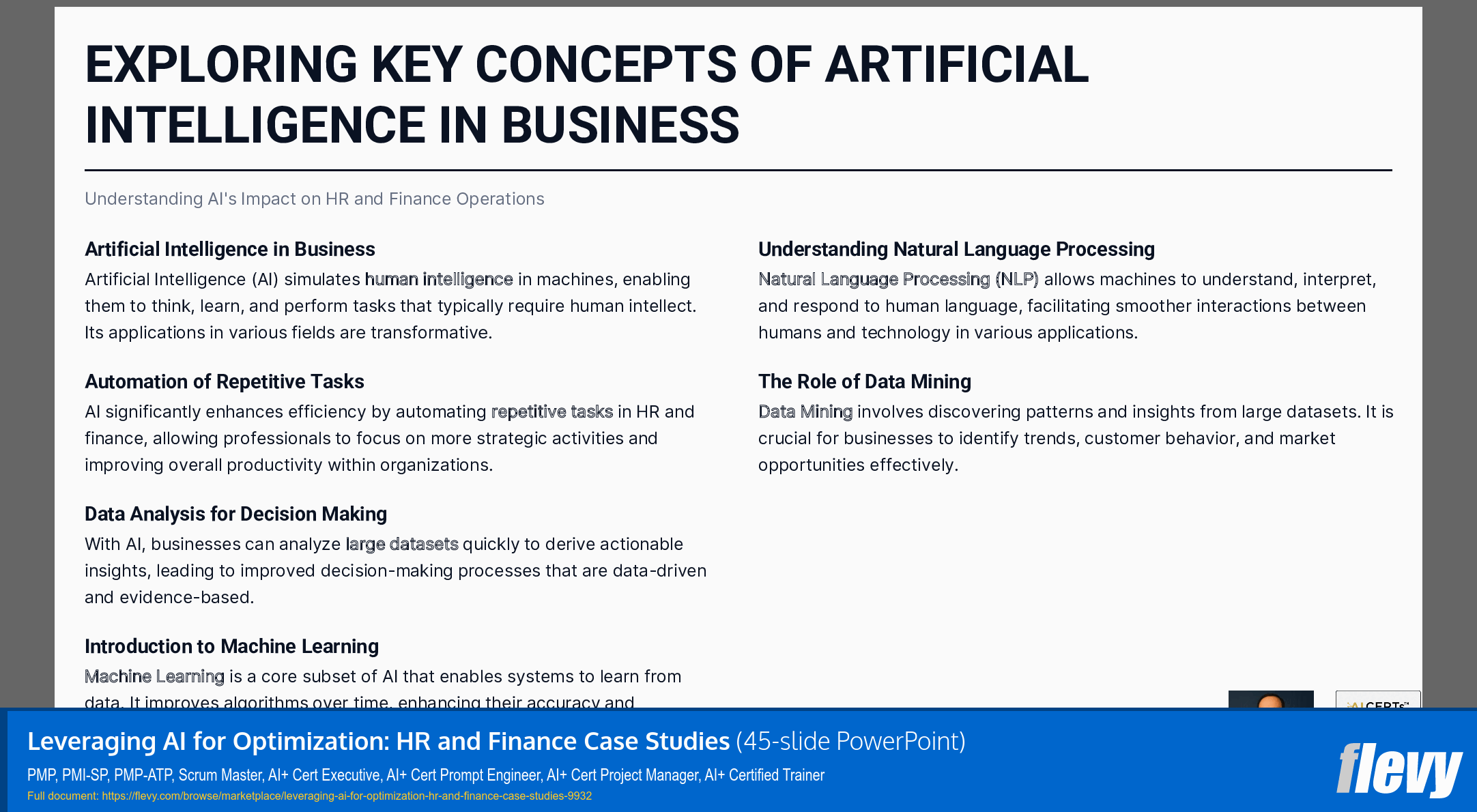 Leveraging AI for Optimization: HR and Finance Case Studies (45-slide PPT PowerPoint presentation slide deck (PPTX)) Preview Image