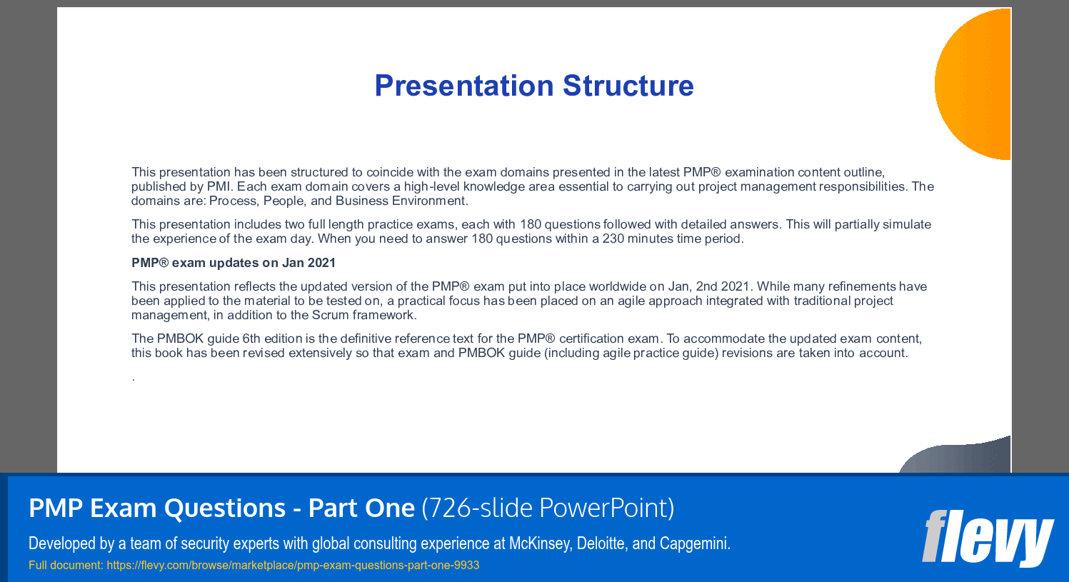 PMP Exam Questions - Part One (726-slide PPT PowerPoint presentation slide deck (PPTX)) Preview Image