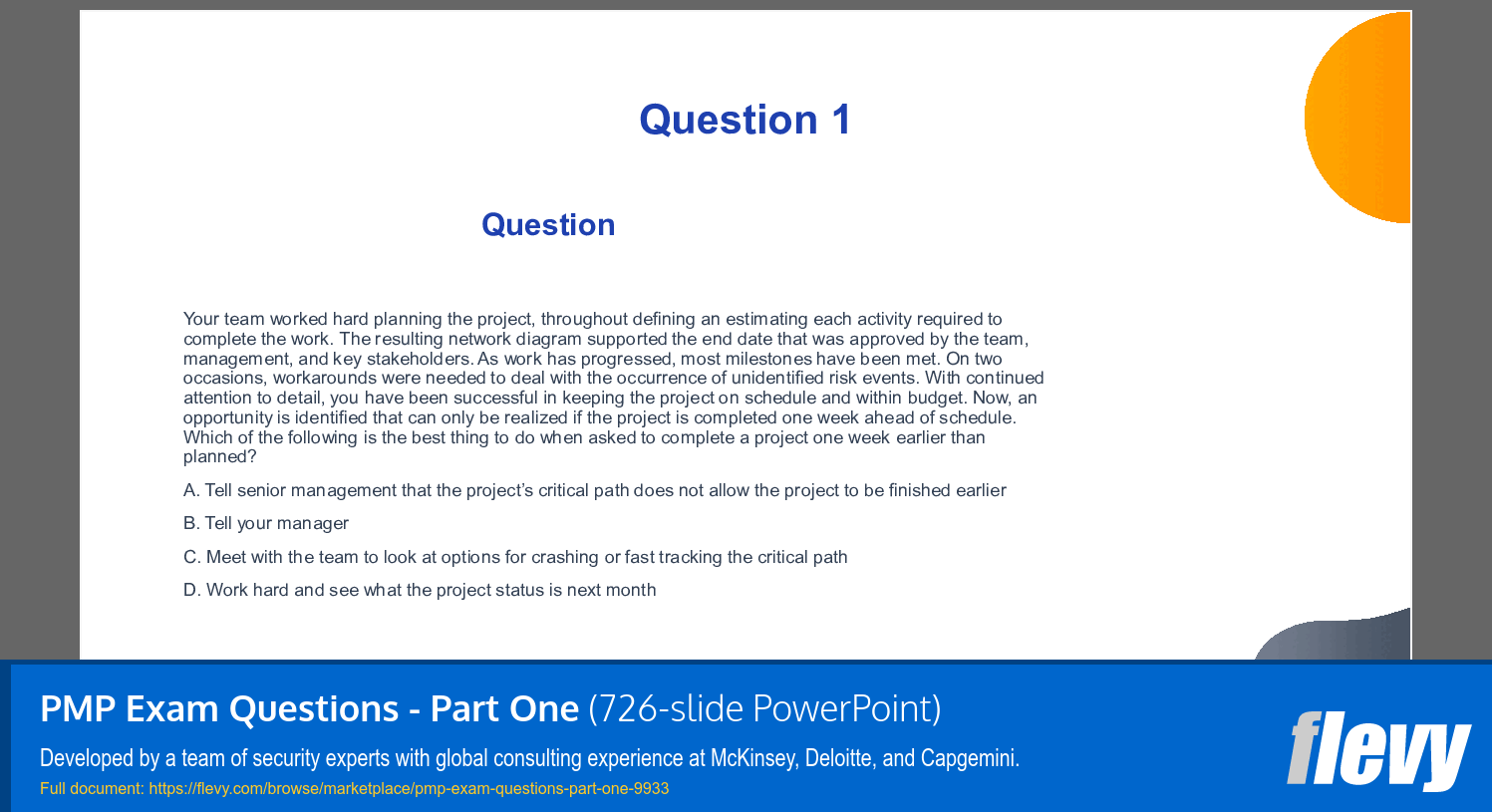 PMP Exam Questions - Part One (726-slide PPT PowerPoint presentation slide deck (PPTX)) Preview Image