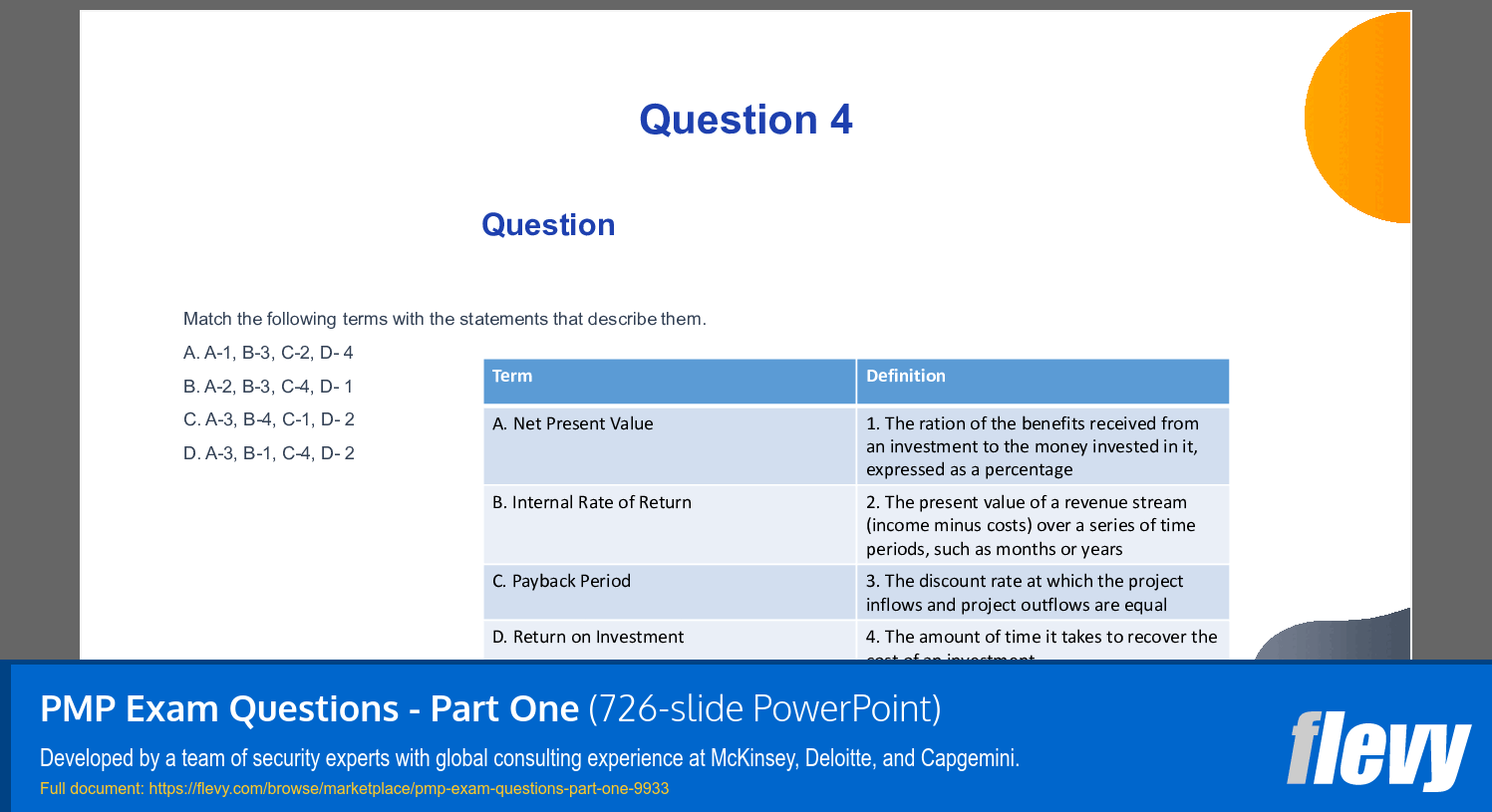 PMP Exam Questions - Part One (726-slide PPT PowerPoint presentation slide deck (PPTX)) Preview Image