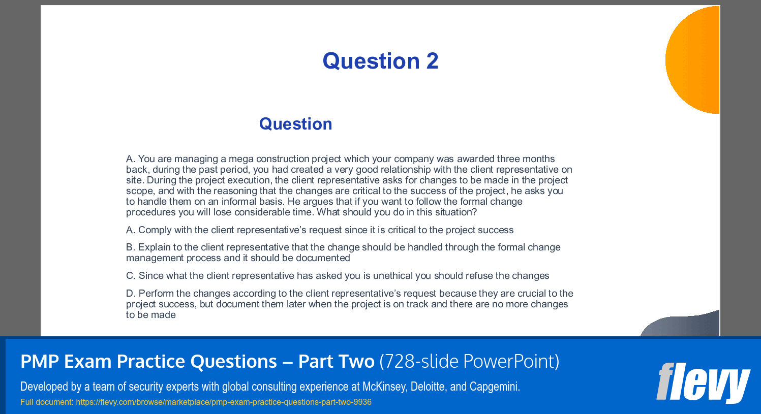 PMP Exam Practice Questions – Part Two (728-slide PPT PowerPoint presentation slide deck (PPTX)) Preview Image