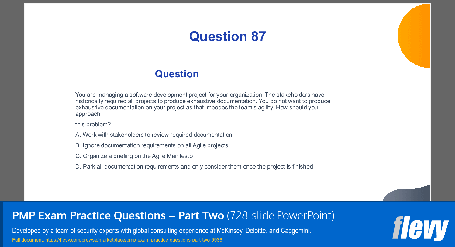 PMP Exam Practice Questions – Part Two (728-slide PPT PowerPoint presentation slide deck (PPTX)) Preview Image
