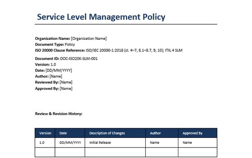 Service Level Management Bundle (ISO 20000, ITIL) (Document Bundle)