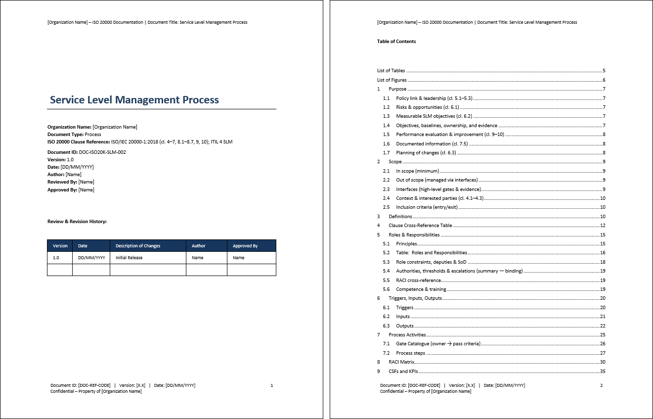 Service Level Management Process (ISO 20000:2018, ITIL) (0-page Word document) Preview Image