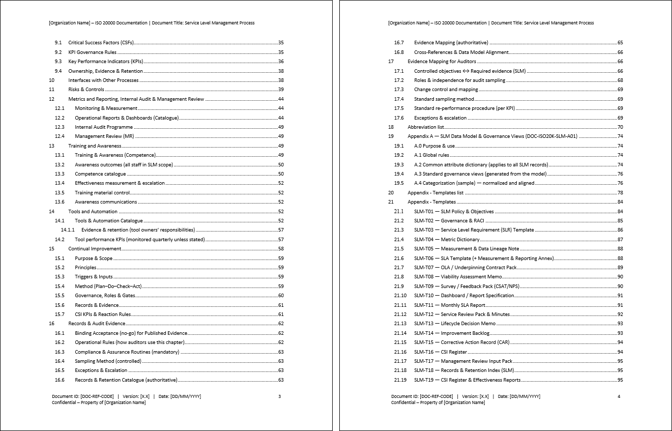 Service Level Management Process (ISO 20000:2018, ITIL) (0-page Word document) Preview Image