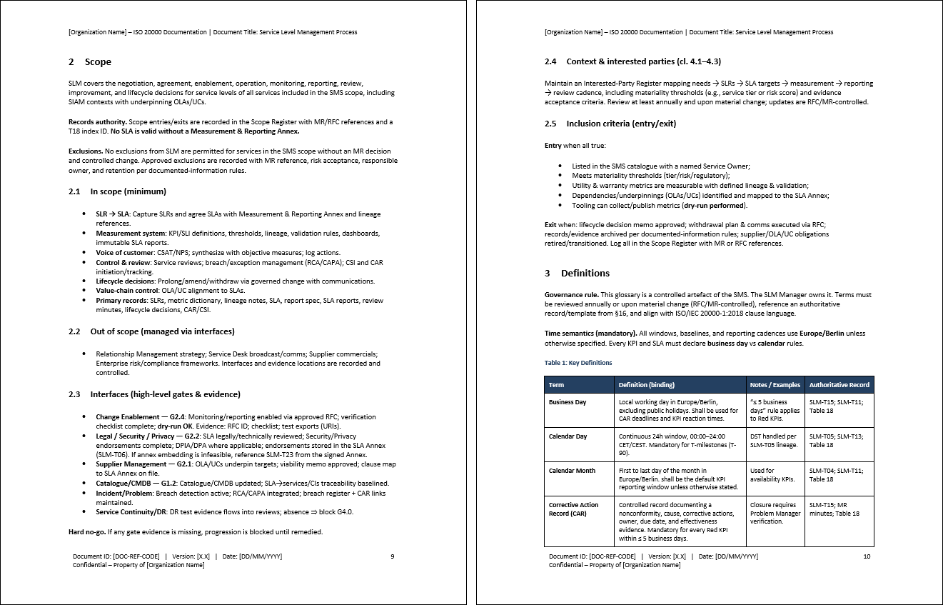 Service Level Management Process (ISO 20000:2018, ITIL) (0-page Word document) Preview Image