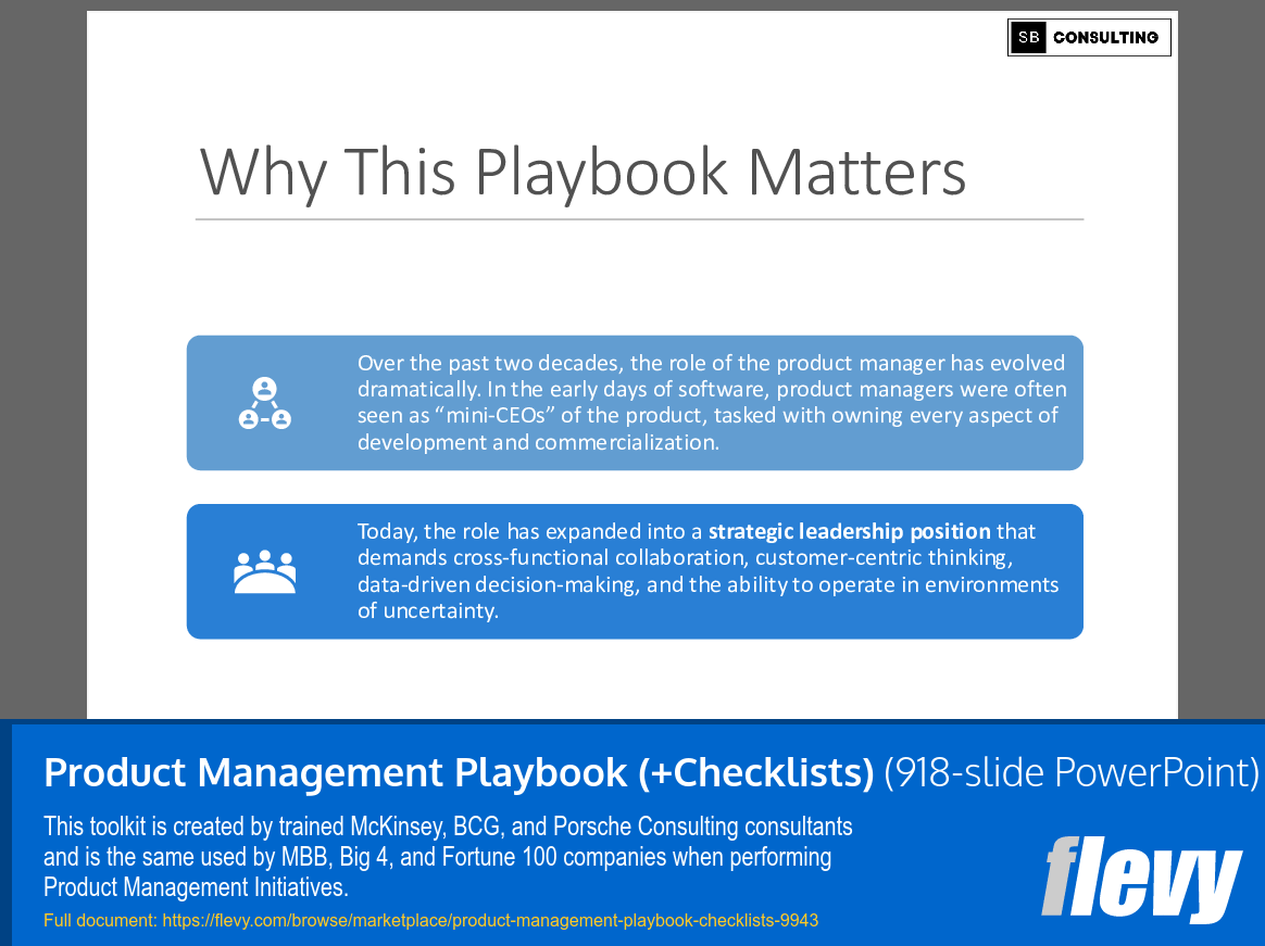 Product Management Playbook (+Checklists) (918-slide PPT PowerPoint presentation slide deck (PPTX)) Preview Image