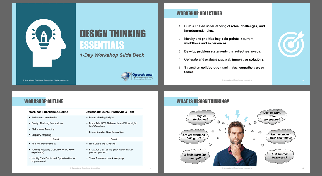Design Thinking Essentials: 1-Day Workshop Slide Deck (108-slide PPT PowerPoint presentation slide deck (PPTX)) Preview Image