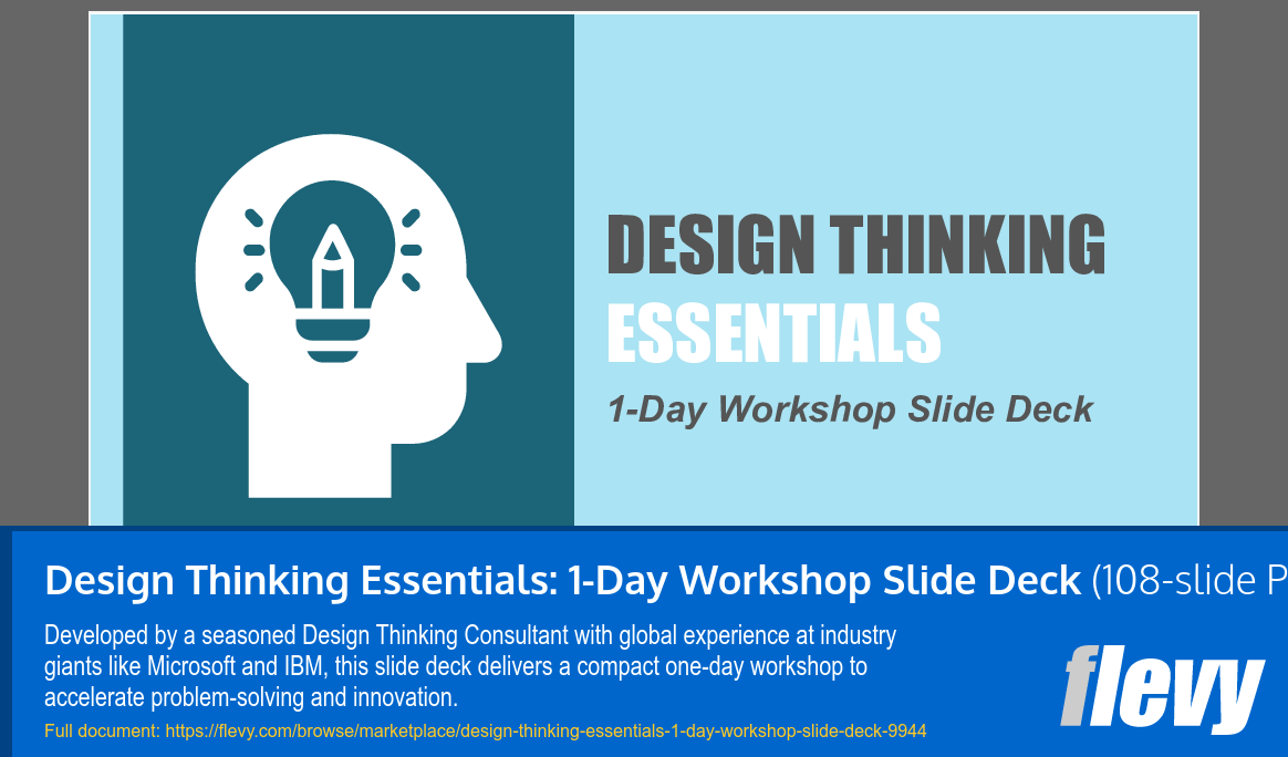 Design Thinking Essentials: 1-Day Workshop Slide Deck (108-slide PPT PowerPoint presentation slide deck (PPTX)) Preview Image