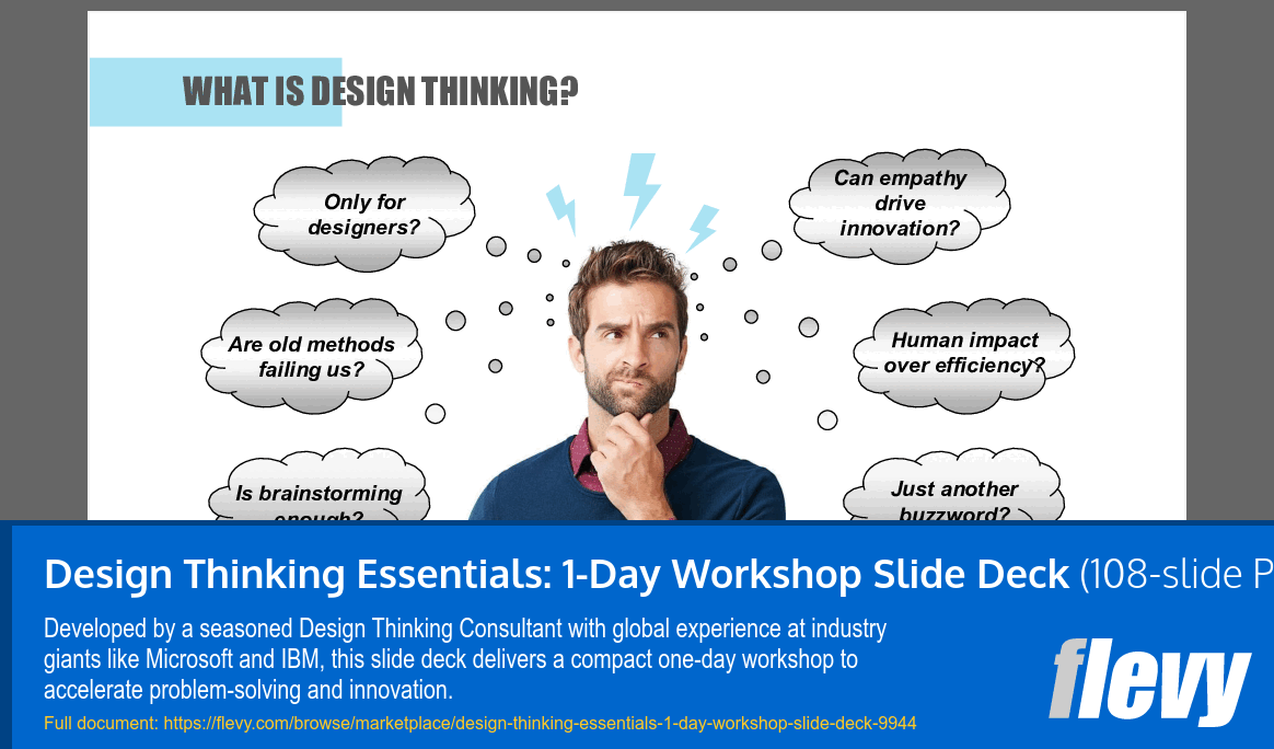 Design Thinking Essentials: 1-Day Workshop Slide Deck (108-slide PPT PowerPoint presentation slide deck (PPTX)) Preview Image