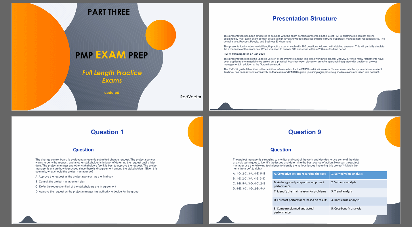 PMP Exam Practice Questions – Part Three (733-slide PPT PowerPoint presentation slide deck (PPTX)) Preview Image