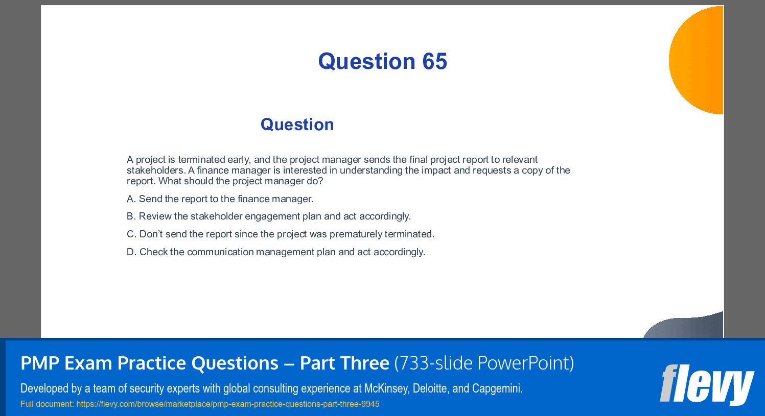 PMP Exam Practice Questions – Part Three (733-slide PPT PowerPoint presentation slide deck (PPTX)) Preview Image