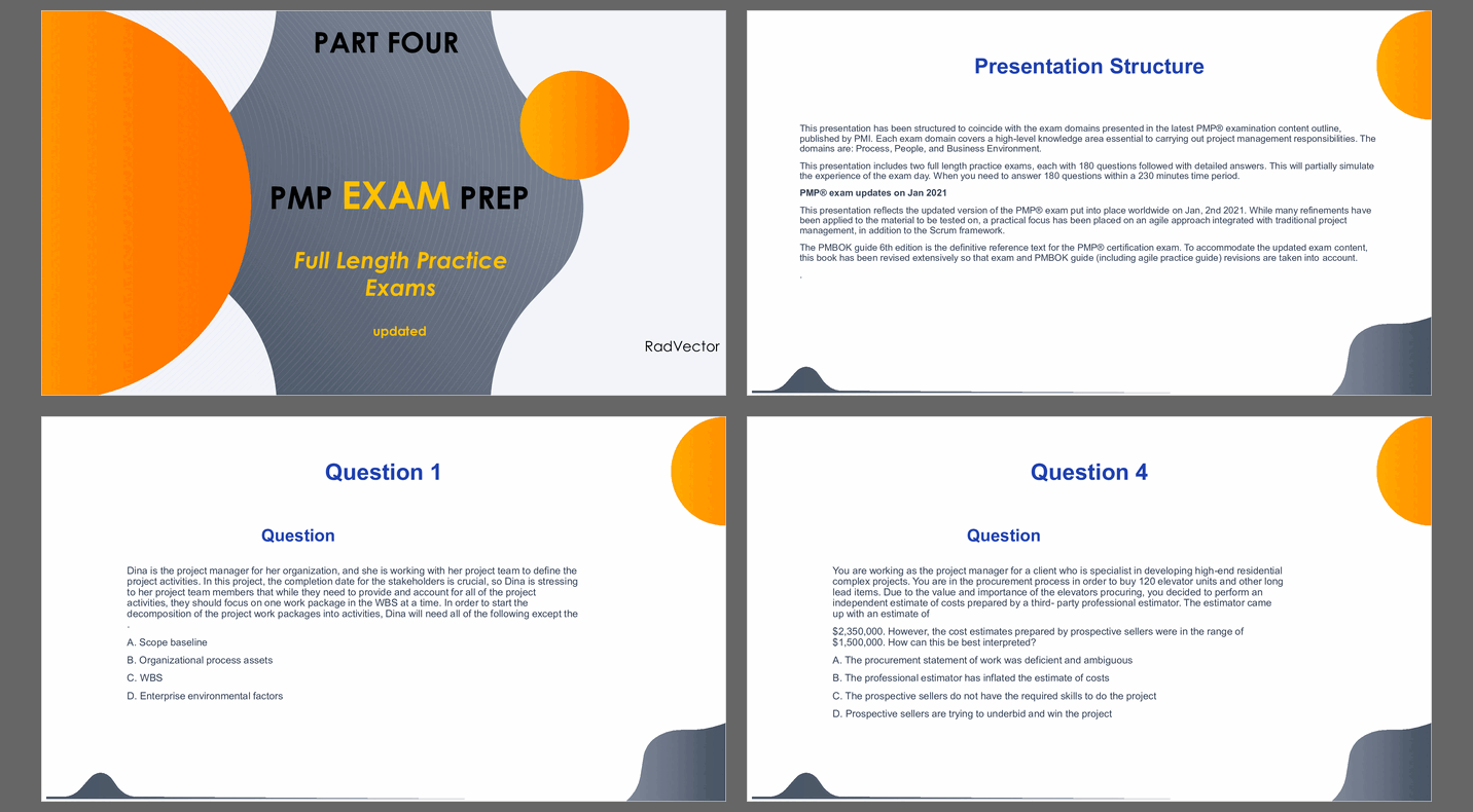 PMP Exam Practice Questions – Part Four (733-slide PPT PowerPoint presentation slide deck (PPTX)) Preview Image