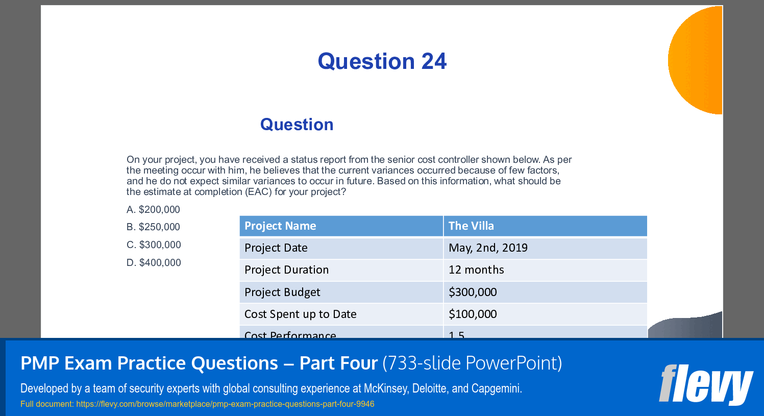 PMP Exam Practice Questions – Part Four (733-slide PPT PowerPoint presentation slide deck (PPTX)) Preview Image