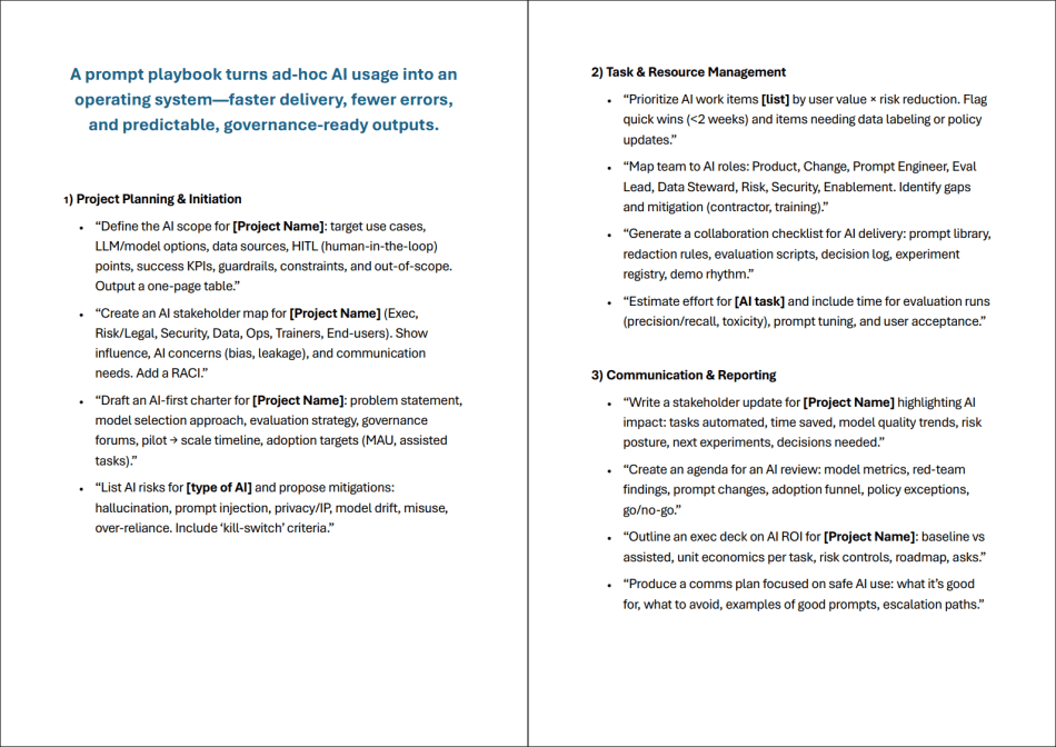 AI Prompt Playbook for Change Managers (6-page PDF document) Preview Image