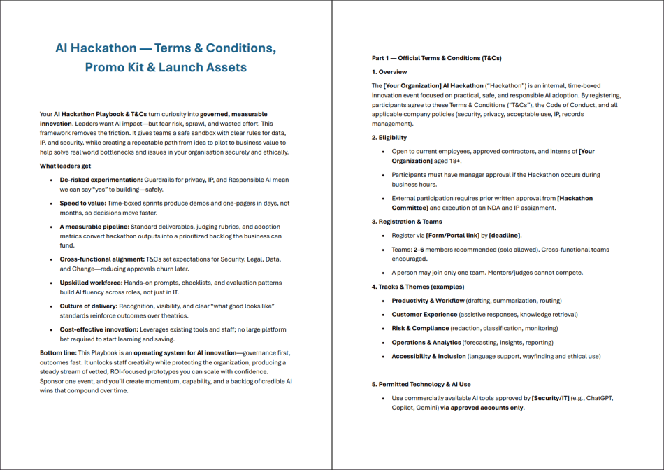 AI Hackathon - Terms & Conditions, Promo Kit & Launch Assets (11-page PDF document) Preview Image
