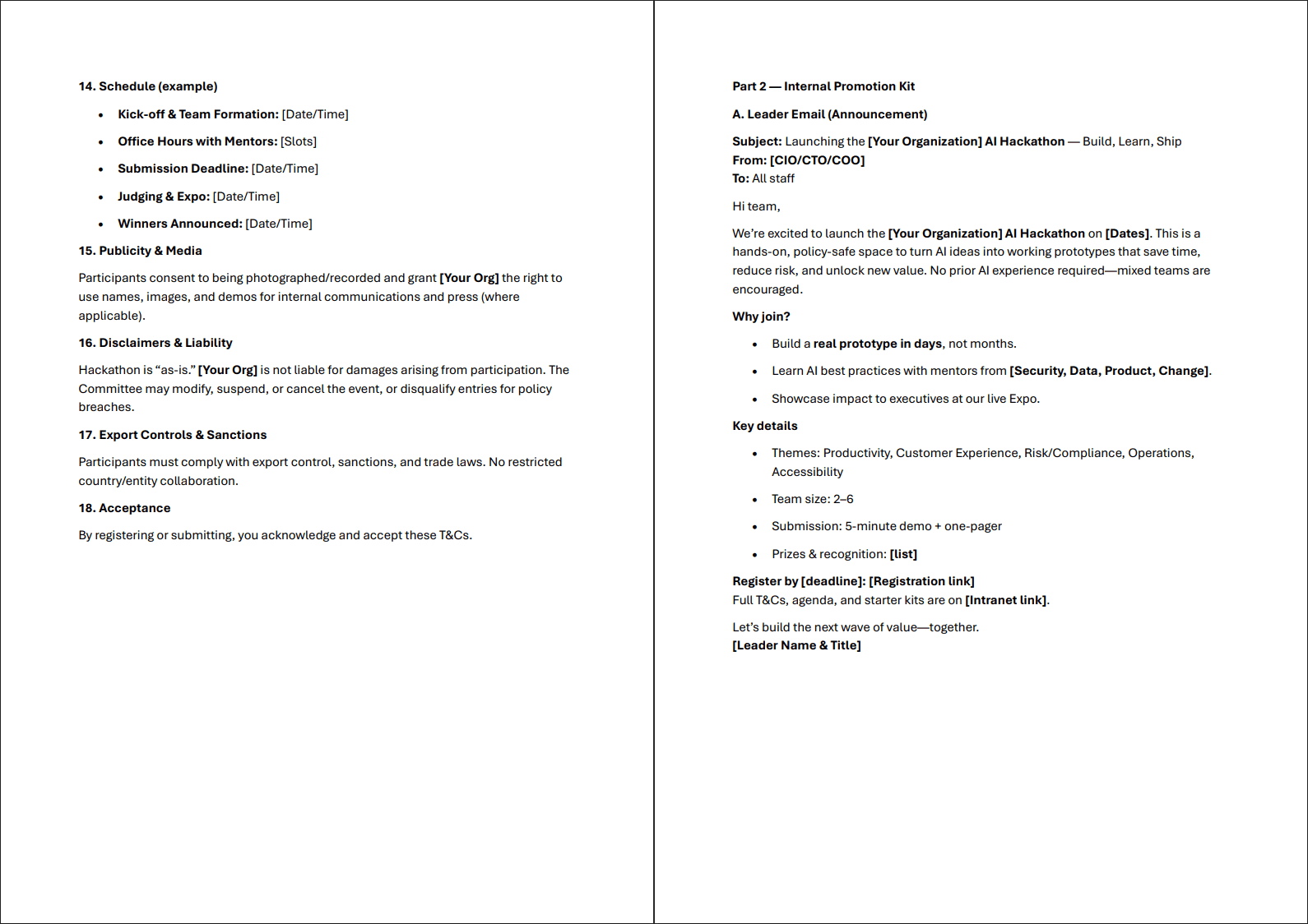 AI Hackathon - Terms & Conditions, Promo Kit & Launch Assets (11-page PDF document) Preview Image