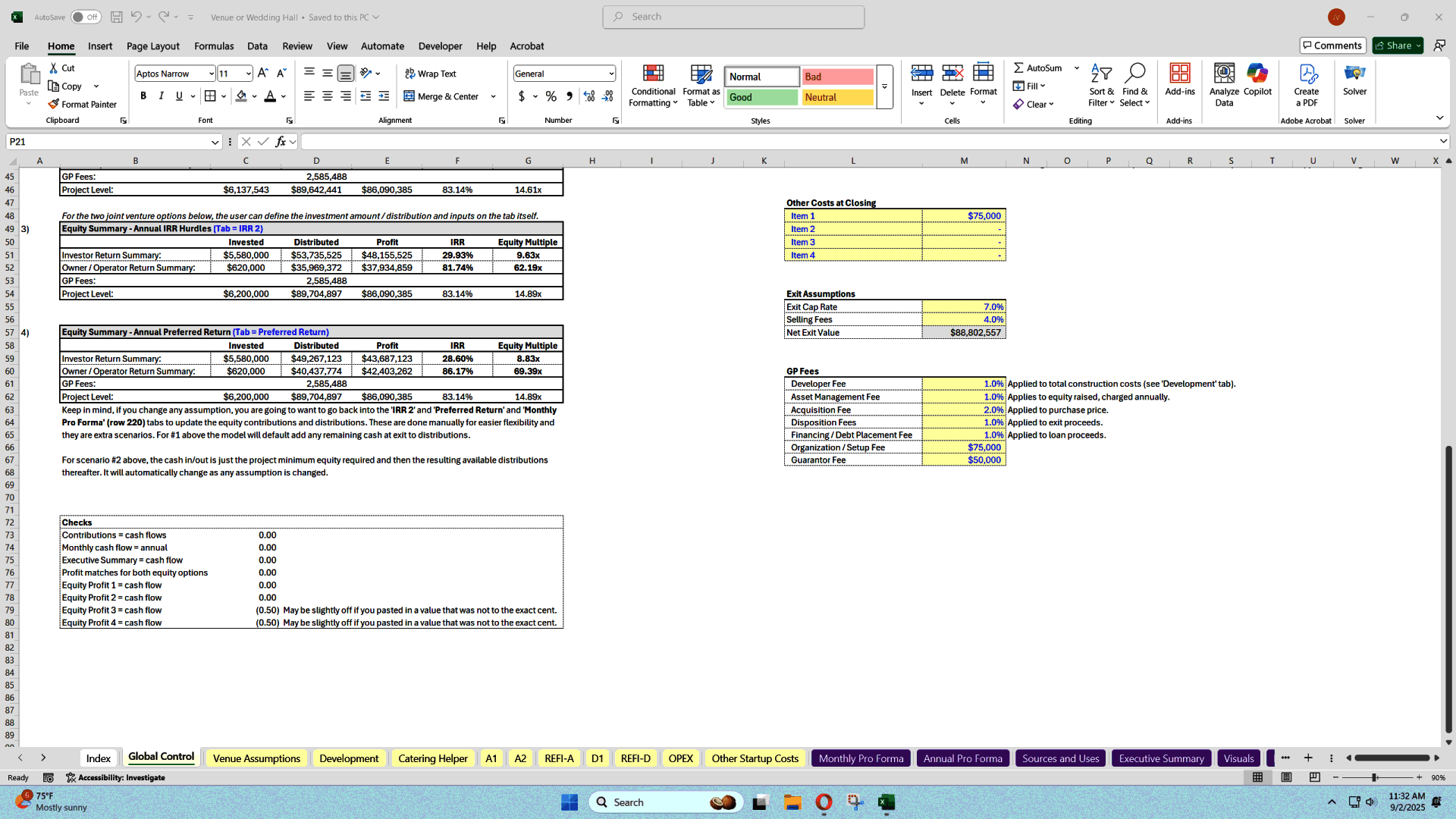 Event Space Investment Model (Hospitality + Property) (Excel template (XLSX)) Preview Image