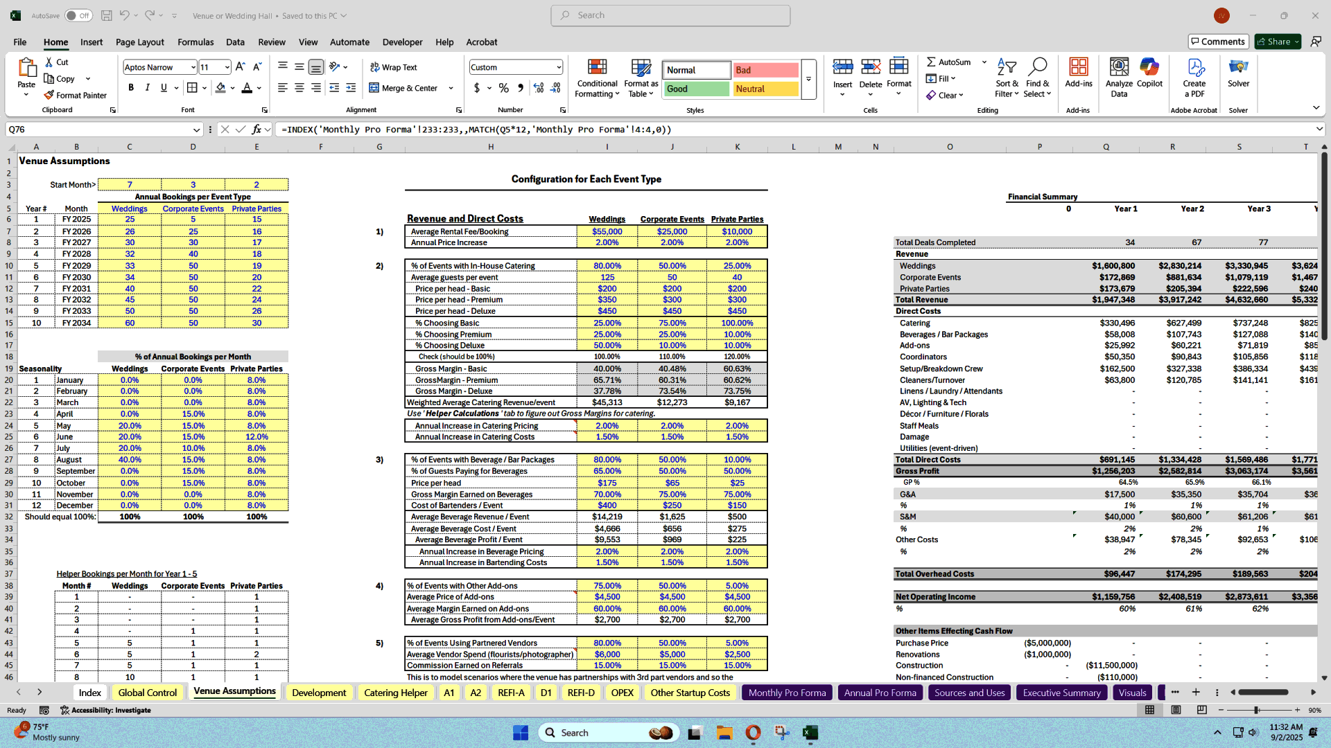 Event Space Investment Model (Hospitality + Property) (Excel template (XLSX)) Preview Image