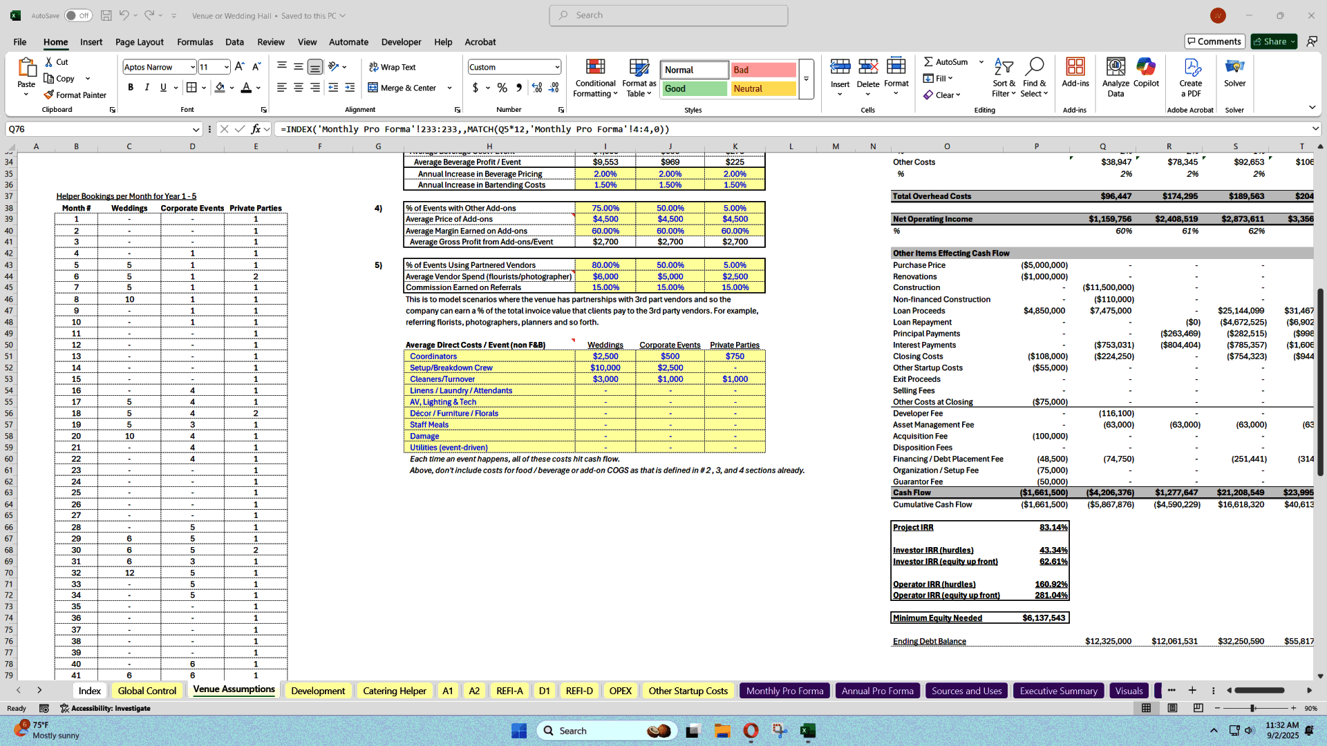 Event Space Investment Model (Hospitality + Property) (Excel template (XLSX)) Preview Image