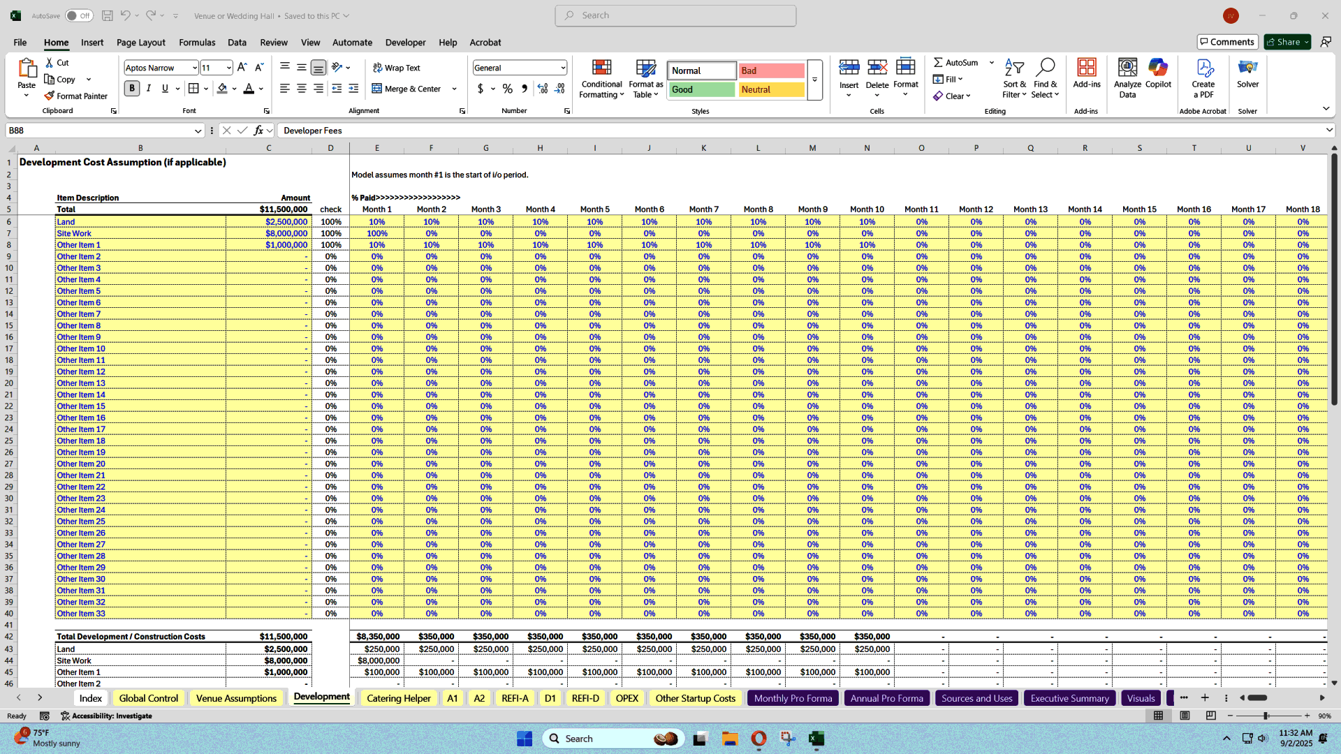 Event Space Investment Model (Hospitality + Property) (Excel template (XLSX)) Preview Image