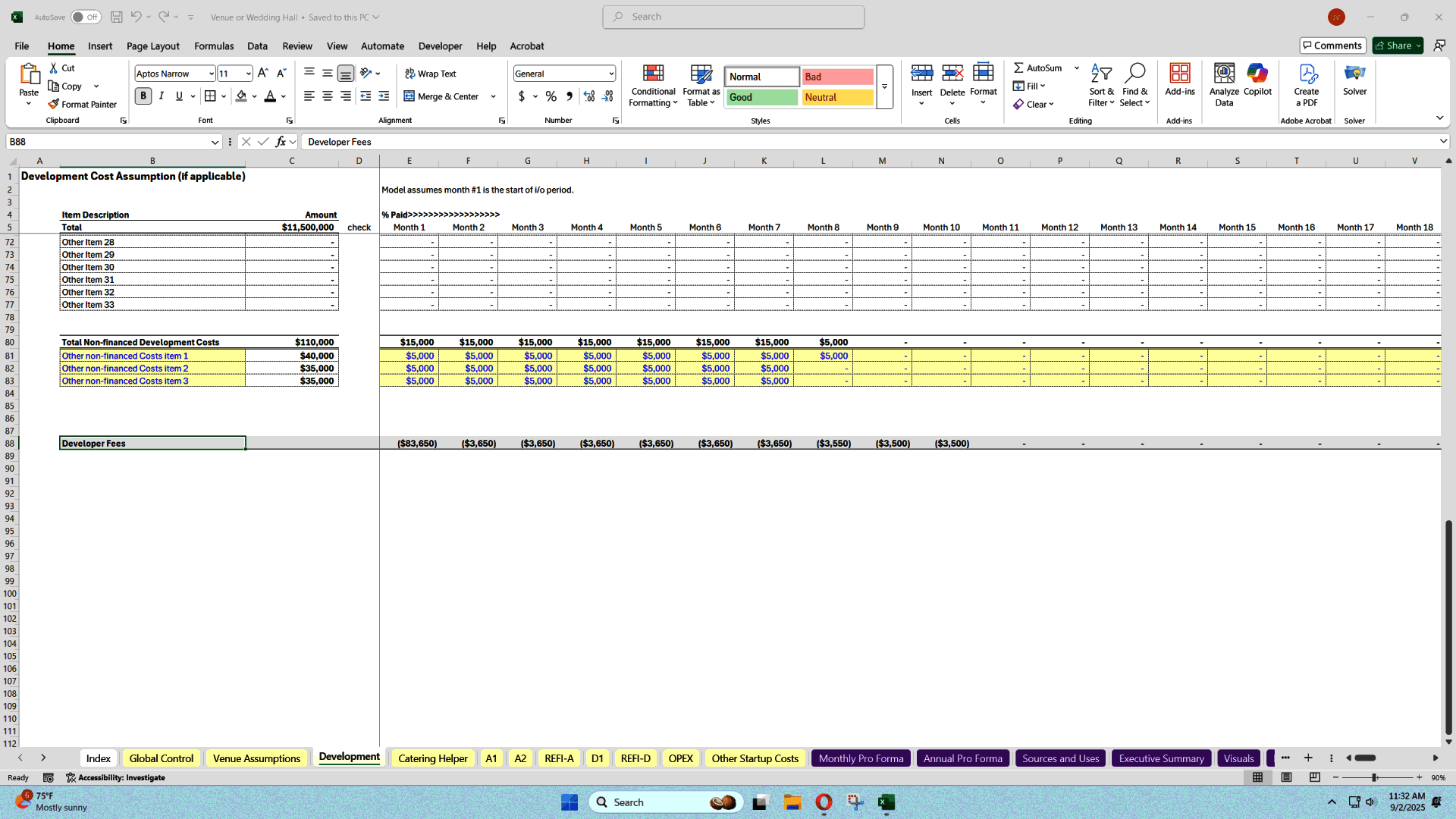 Event Space Investment Model (Hospitality + Property) (Excel template (XLSX)) Preview Image