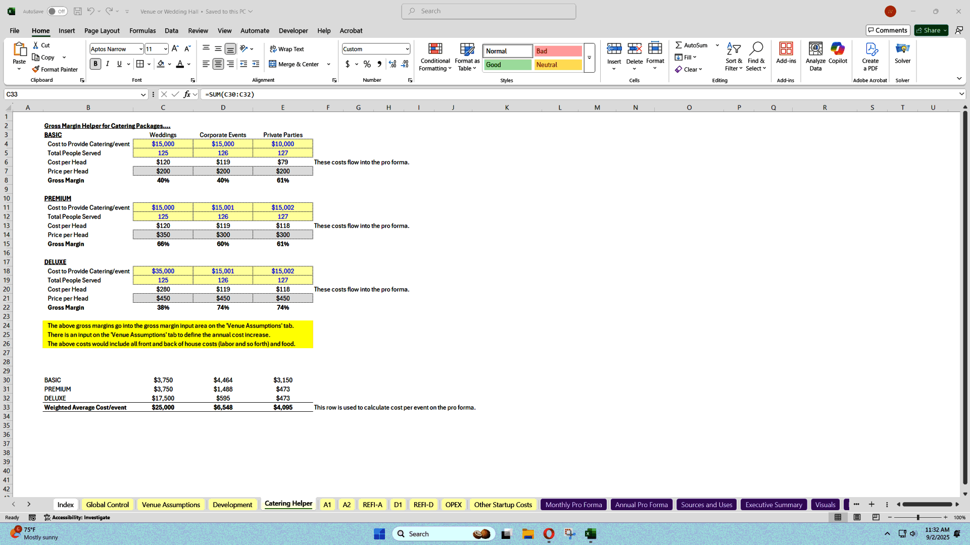 Event Space Investment Model (Hospitality + Property) (Excel template (XLSX)) Preview Image