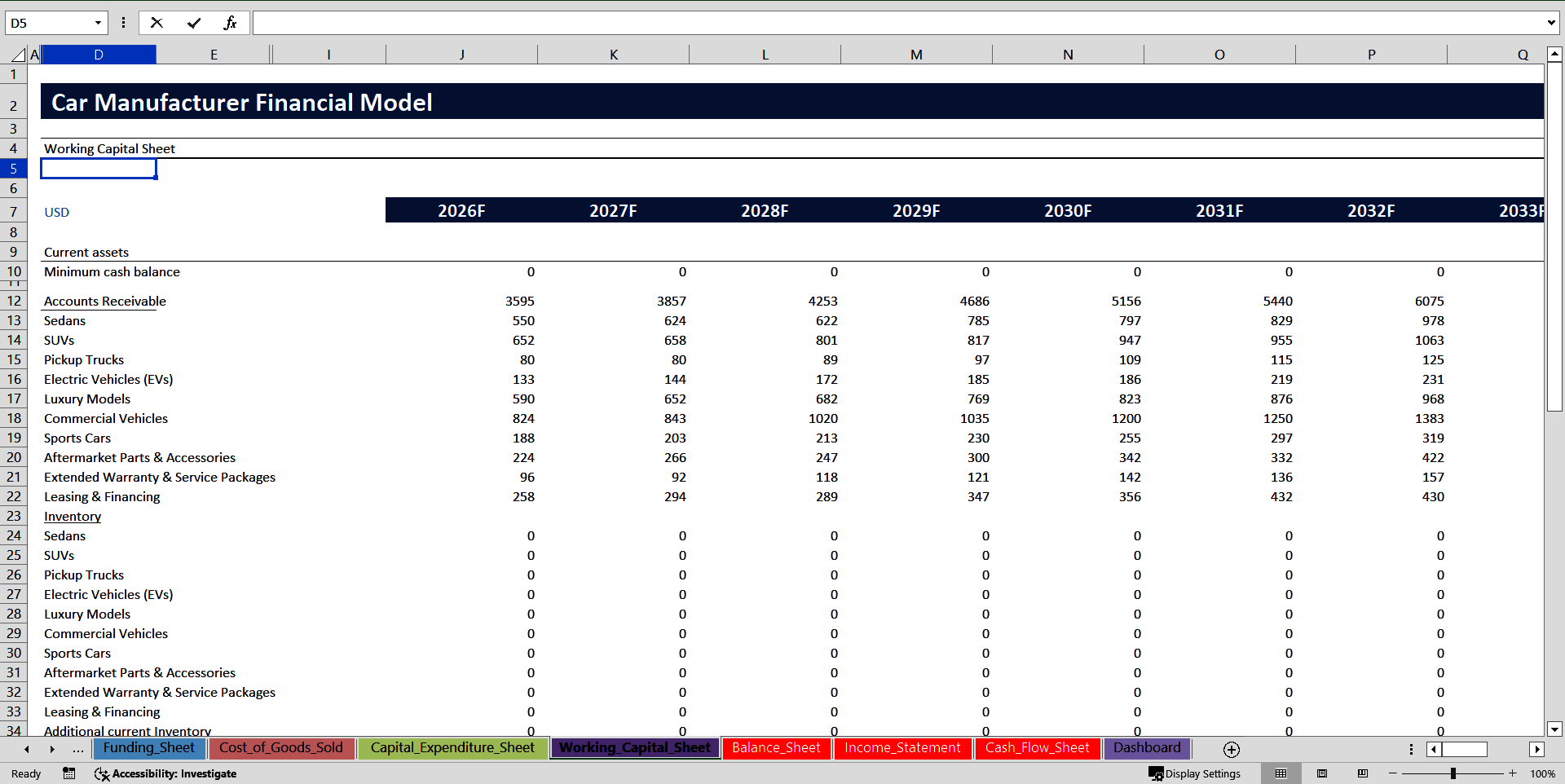 Car Manufacturer - 10 Year Financial Model (Excel template (XLSX)) Preview Image