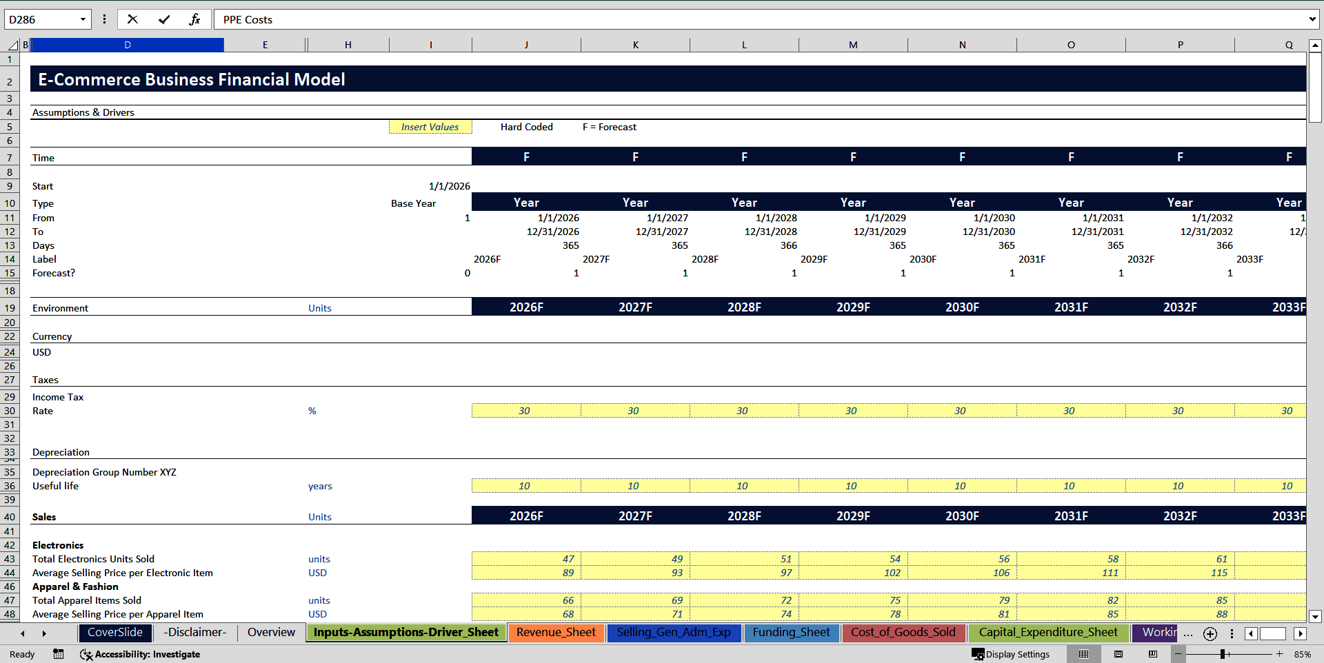 E-Commerce Business - 10 Year Financial Model (Excel template (XLSX)) Preview Image