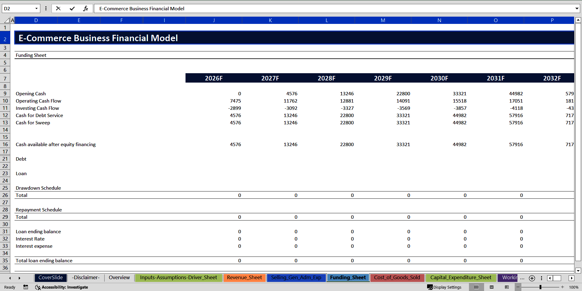 E-Commerce Business - 10 Year Financial Model (Excel template (XLSX)) Preview Image
