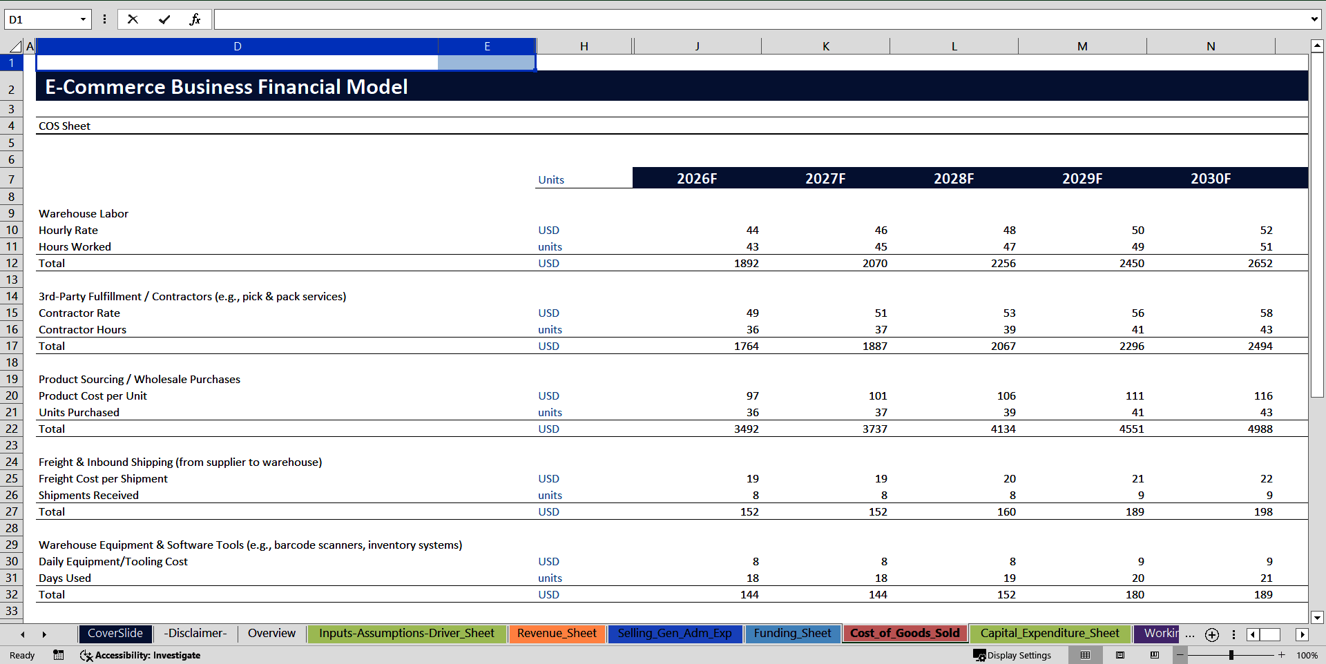 E-Commerce Business - 10 Year Financial Model (Excel template (XLSX)) Preview Image