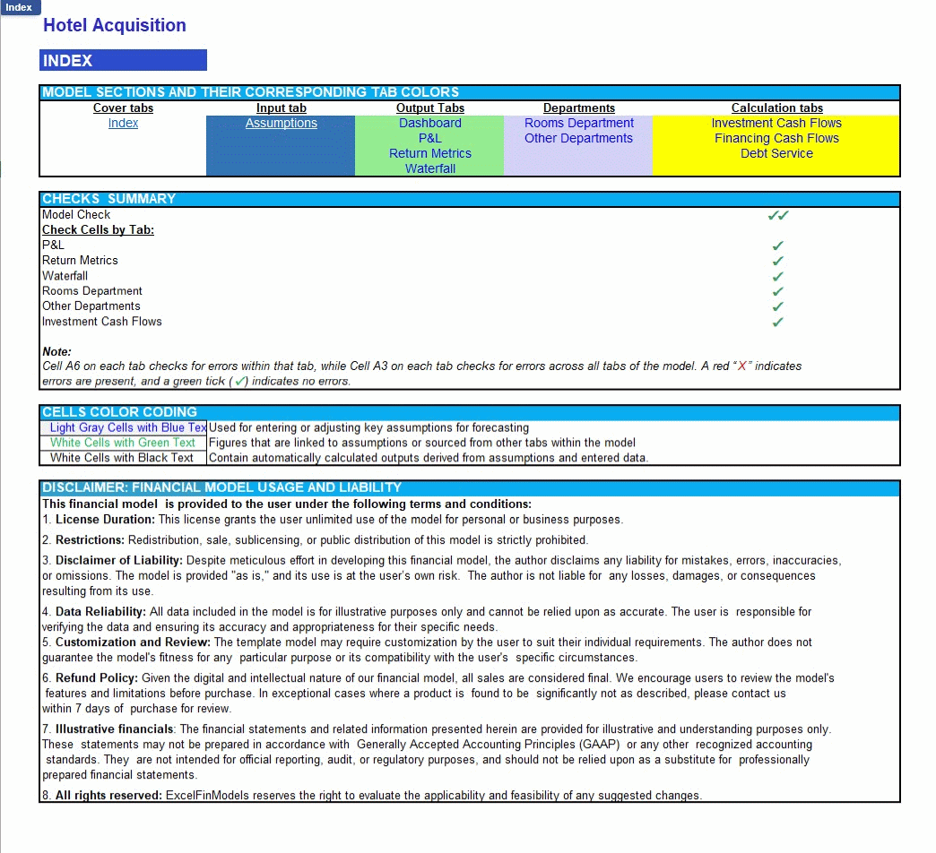 Hotel Acquisition & Renovation Financial Model (Excel template (XLSX)) Preview Image