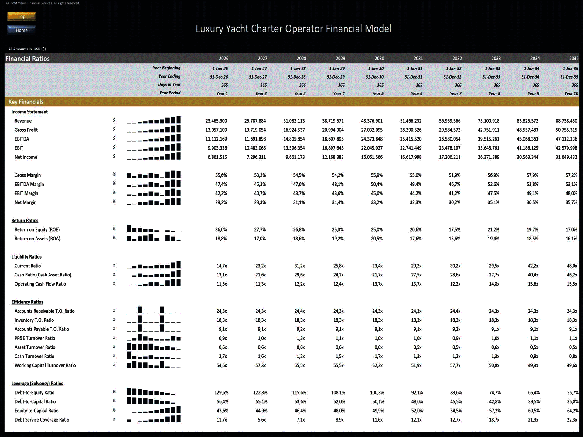 Luxury Yacht Charter Operator – 10 Year Financial Model (Excel template (XLSX)) Preview Image
