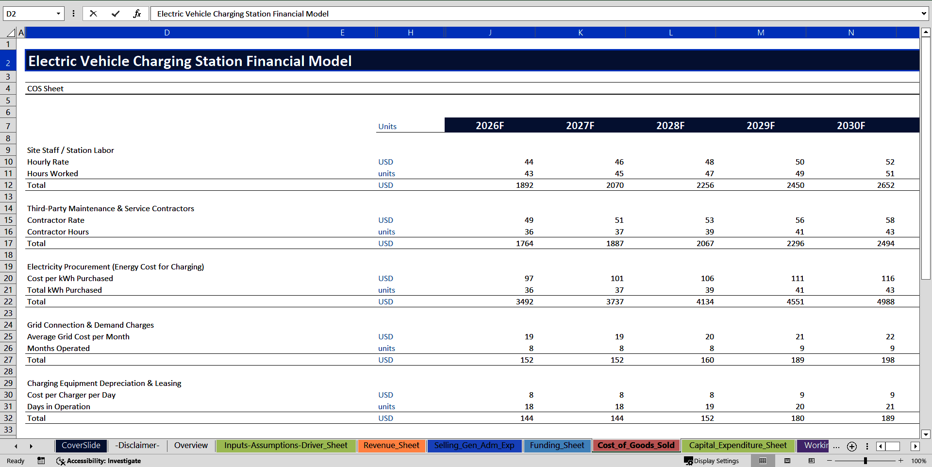 Electric Vehicle (EV) Charging Station Financial Model (Excel template (XLSX)) Preview Image