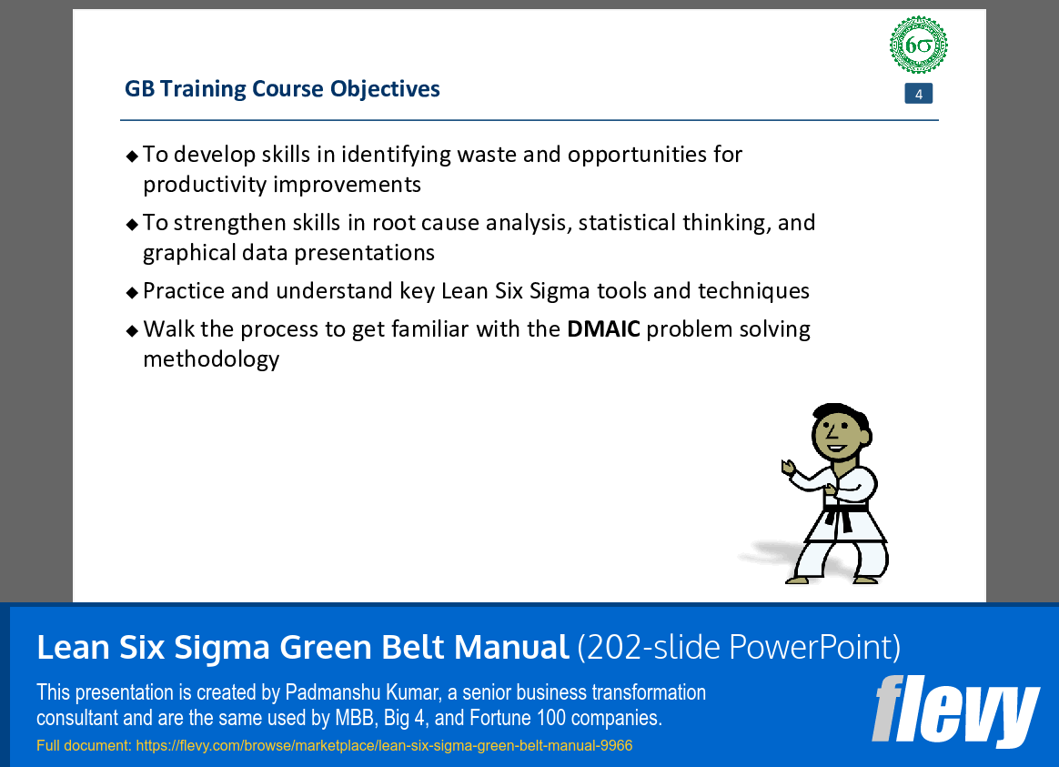 Lean Six Sigma Green Belt Manual (202-slide PPT PowerPoint presentation slide deck (PPTX)) Preview Image