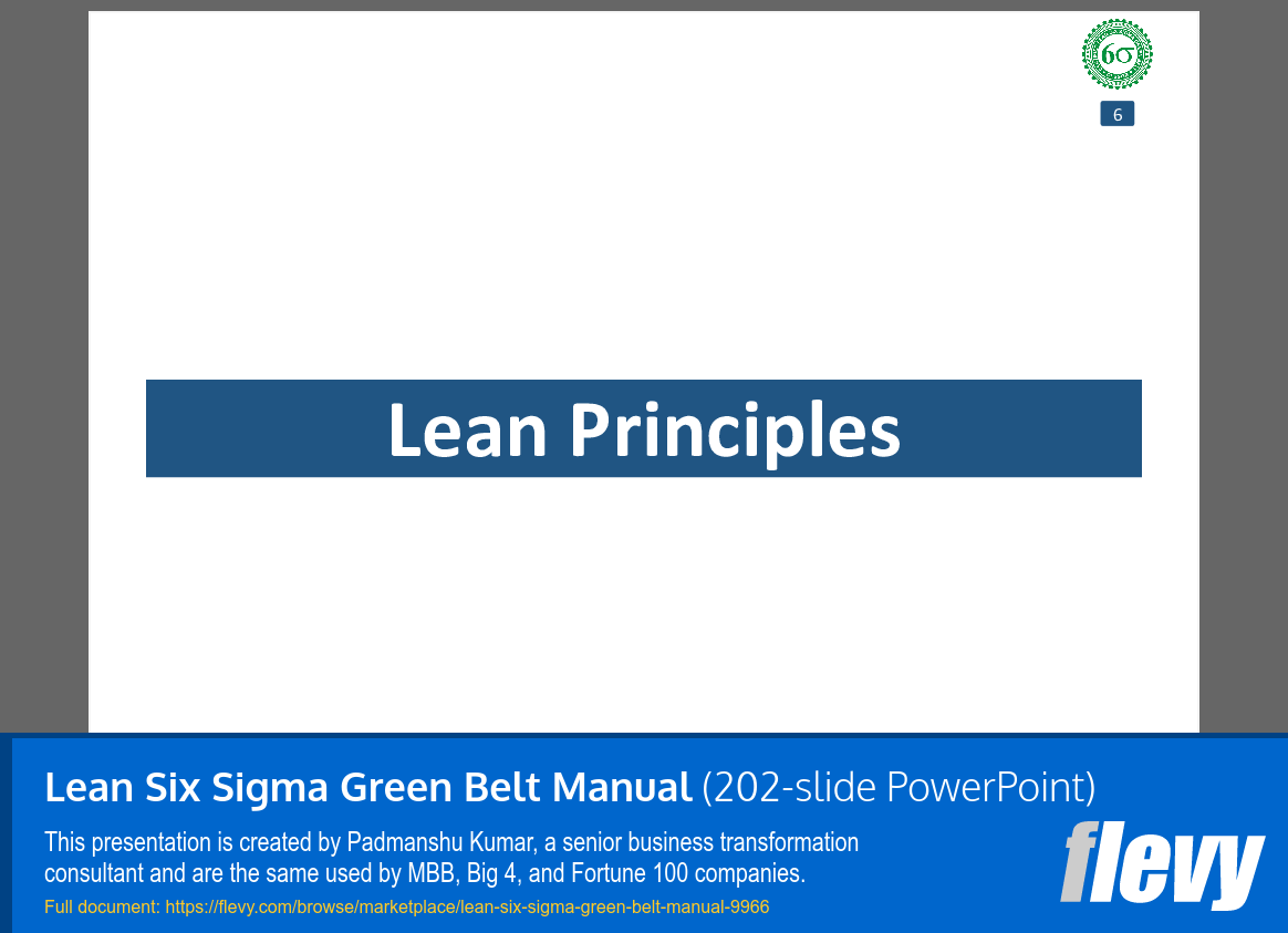 Lean Six Sigma Green Belt Manual (202-slide PPT PowerPoint presentation slide deck (PPTX)) Preview Image