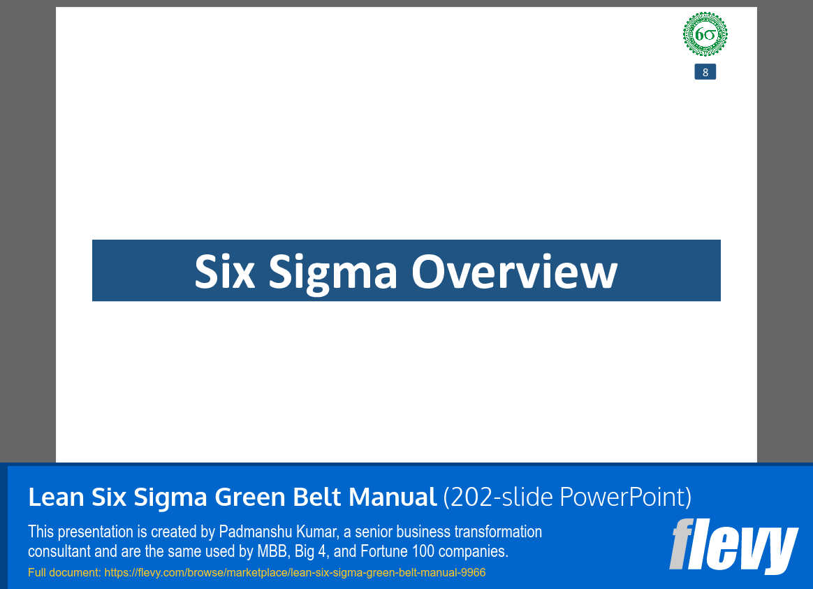Lean Six Sigma Green Belt Manual (202-slide PPT PowerPoint presentation slide deck (PPTX)) Preview Image