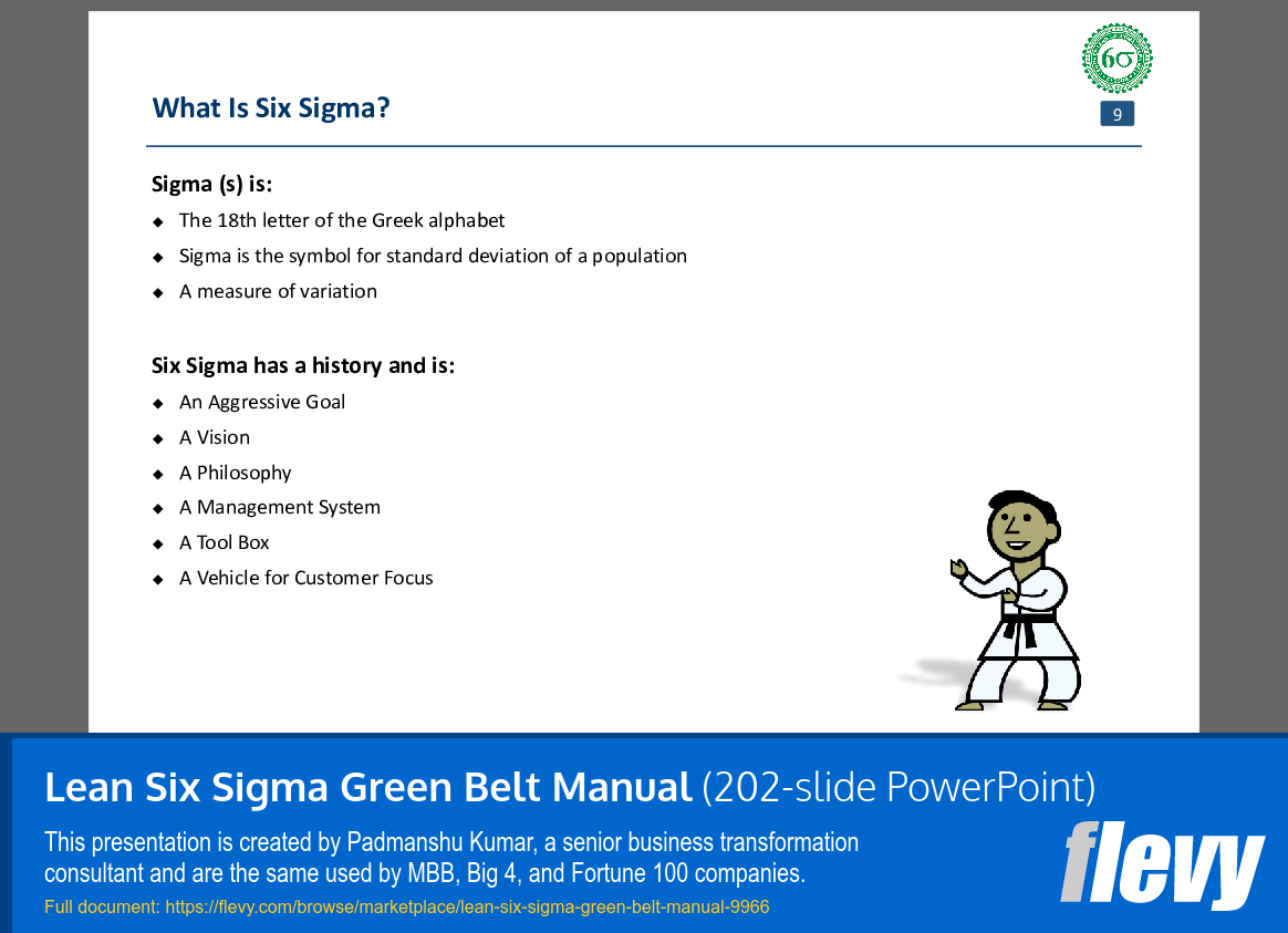 Lean Six Sigma Green Belt Manual (202-slide PPT PowerPoint presentation slide deck (PPTX)) Preview Image