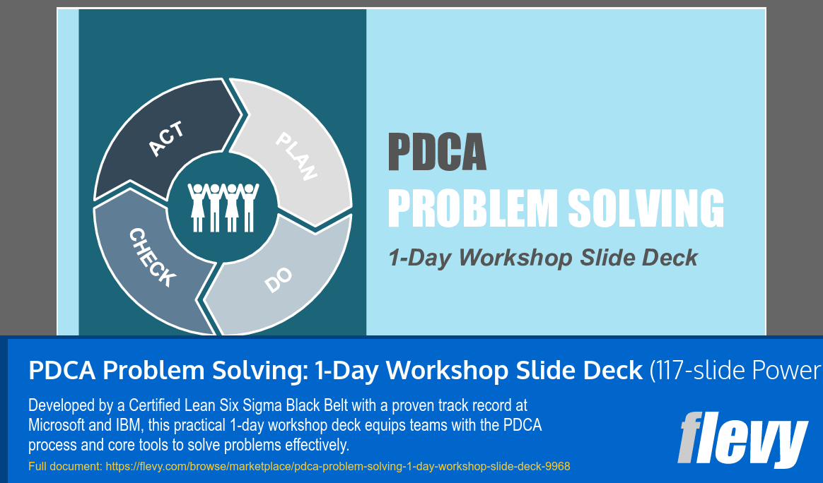 PDCA Problem Solving: 1-Day Workshop Slide Deck (117-slide PPT PowerPoint presentation slide deck (PPTX)) Preview Image