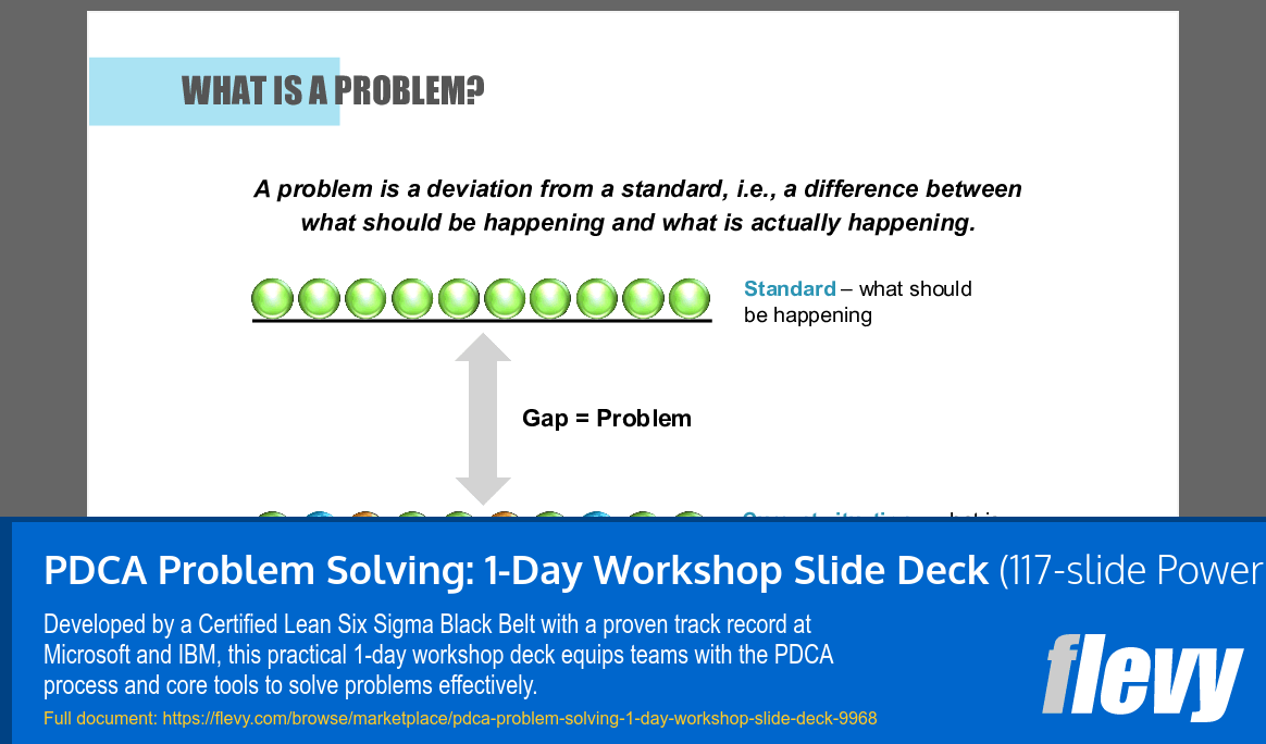 PDCA Problem Solving: 1-Day Workshop Slide Deck (117-slide PPT PowerPoint presentation slide deck (PPTX)) Preview Image