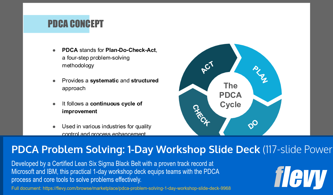 PDCA Problem Solving: 1-Day Workshop Slide Deck (117-slide PPT PowerPoint presentation slide deck (PPTX)) Preview Image
