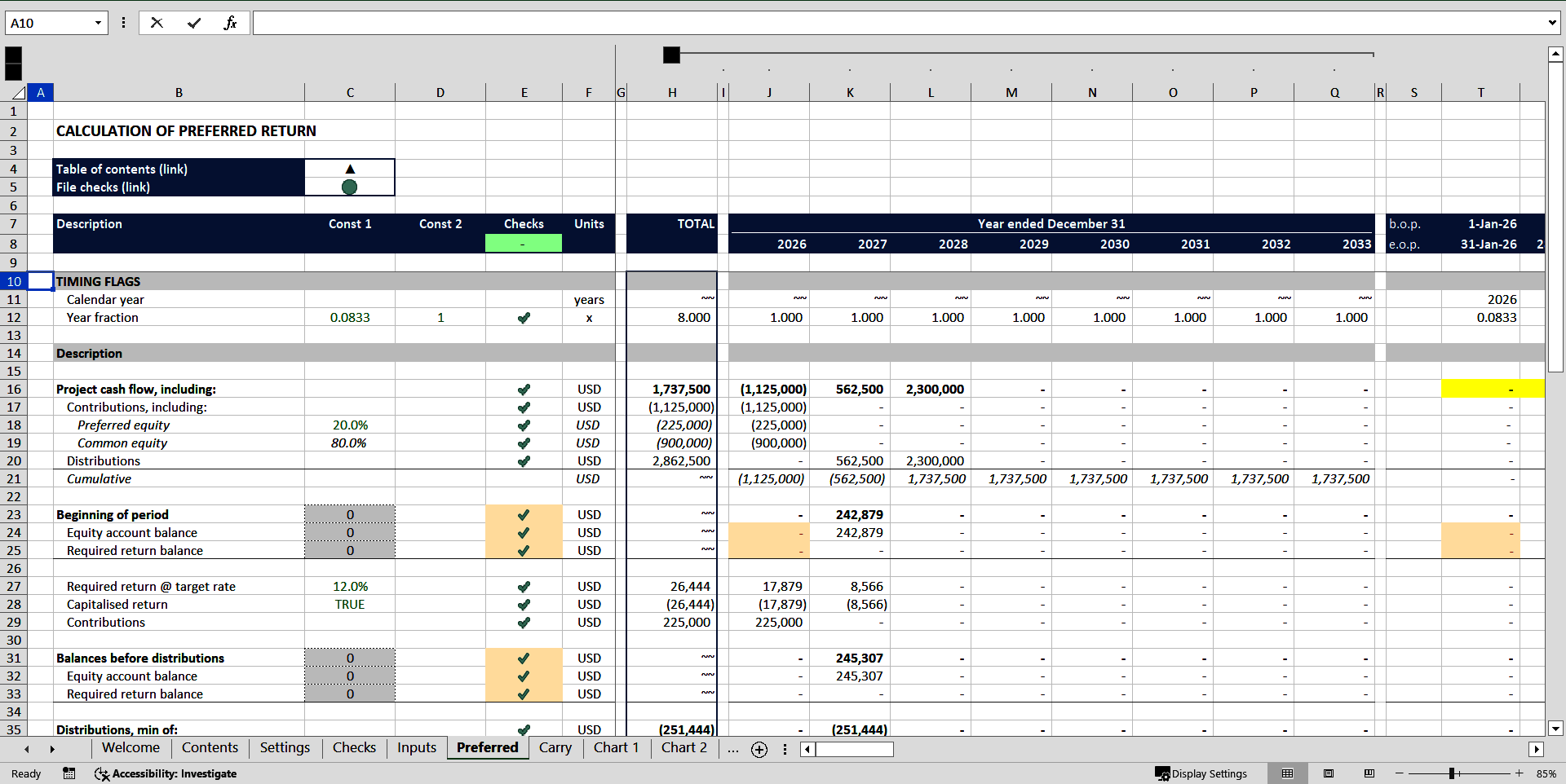 Profit Distribution and Carried Interest Waterfall (Excel template (XLSX)) Preview Image