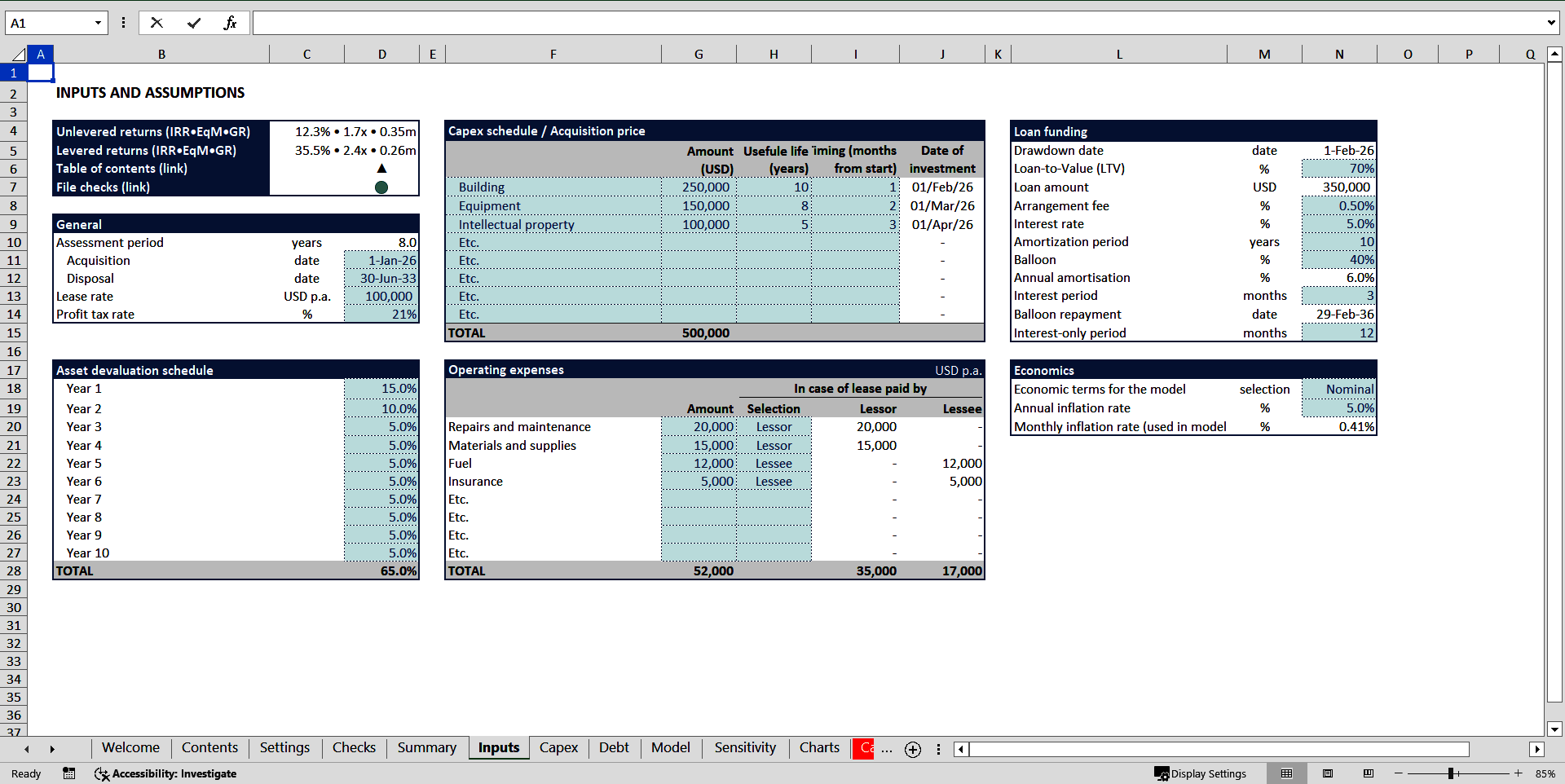 Buy versus Lease Financial Model (Excel template (XLSX)) Preview Image
