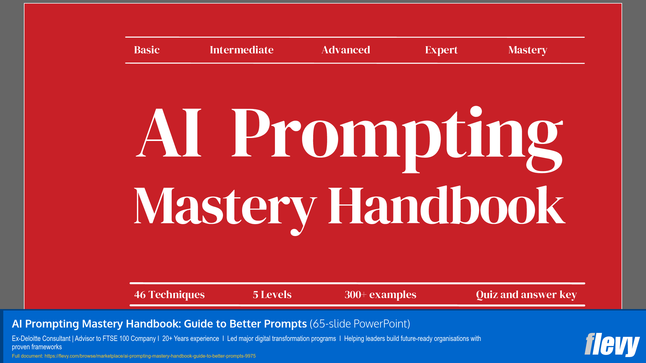 AI Prompting Mastery Handbook: Guide to Better Prompts (65-slide PPT PowerPoint presentation slide deck (PPTX)) Preview Image