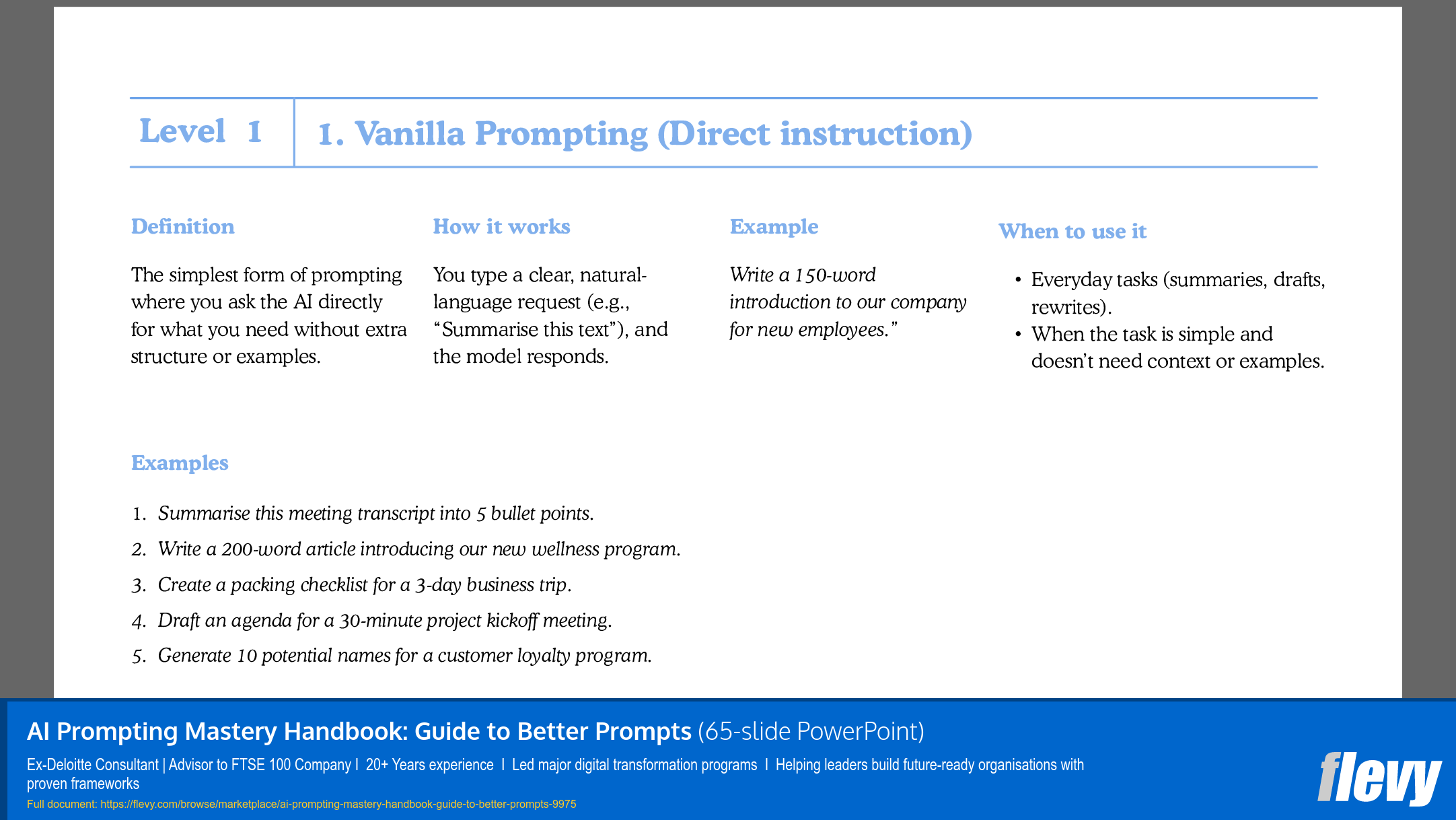 AI Prompting Mastery Handbook: Guide to Better Prompts (65-slide PPT PowerPoint presentation slide deck (PPTX)) Preview Image