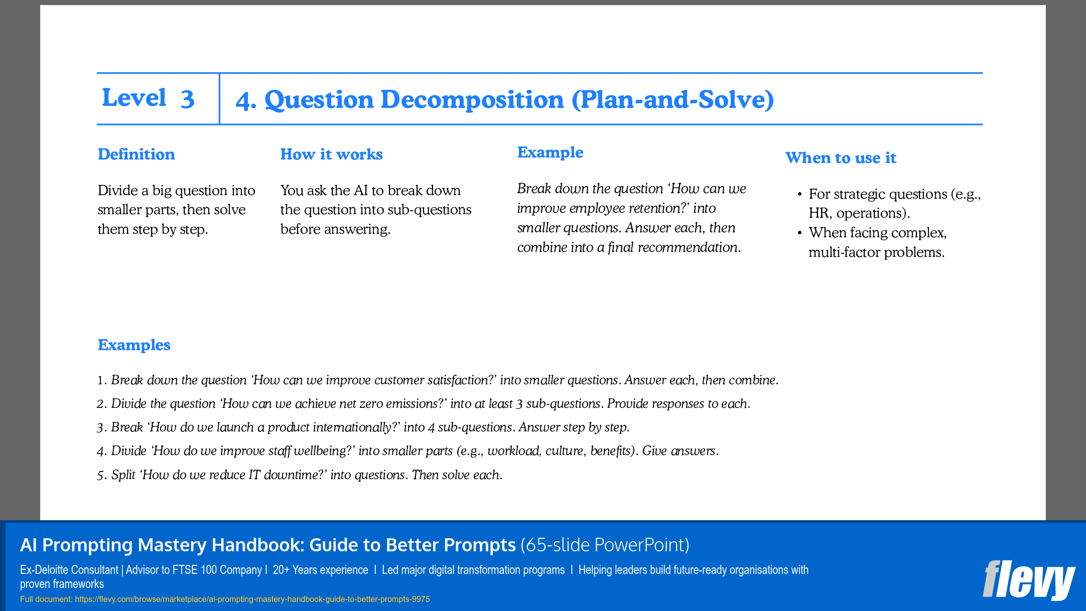 AI Prompting Mastery Handbook: Guide to Better Prompts (65-slide PPT PowerPoint presentation slide deck (PPTX)) Preview Image